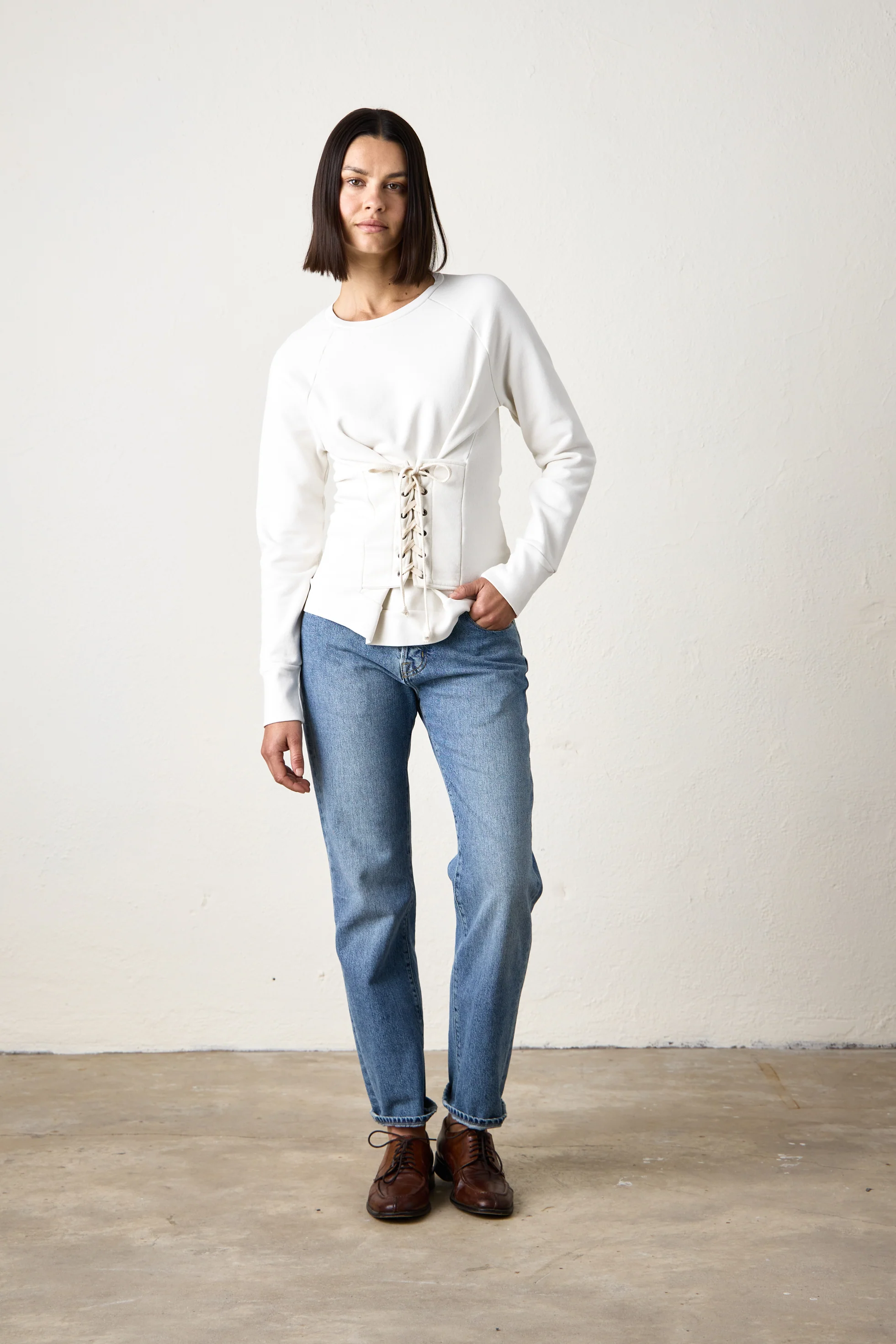 NSF Elio Corset Loop Terry Crew - Soft White - Renuaun