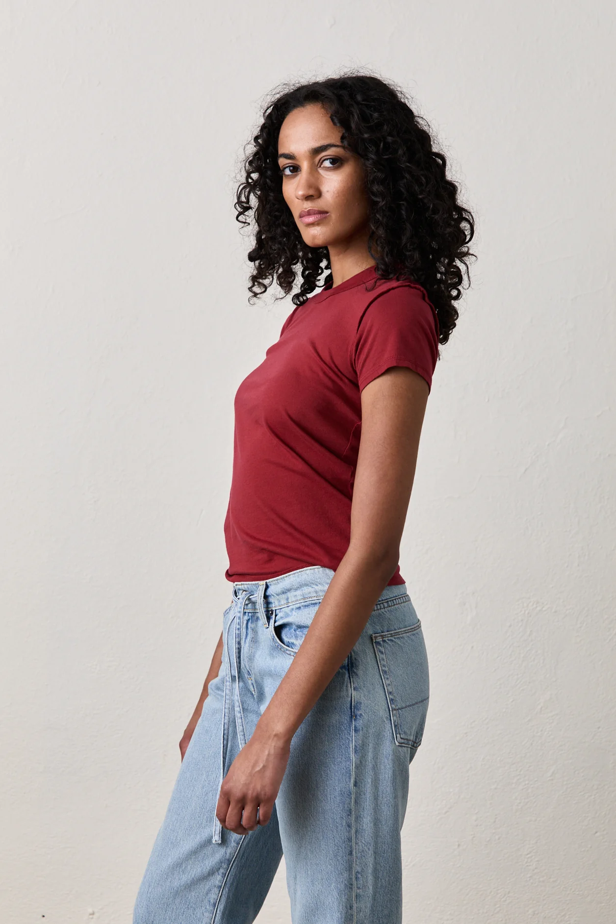 Alessi Shrunken Fine Jersey Tee - Deep Red - Renuaun