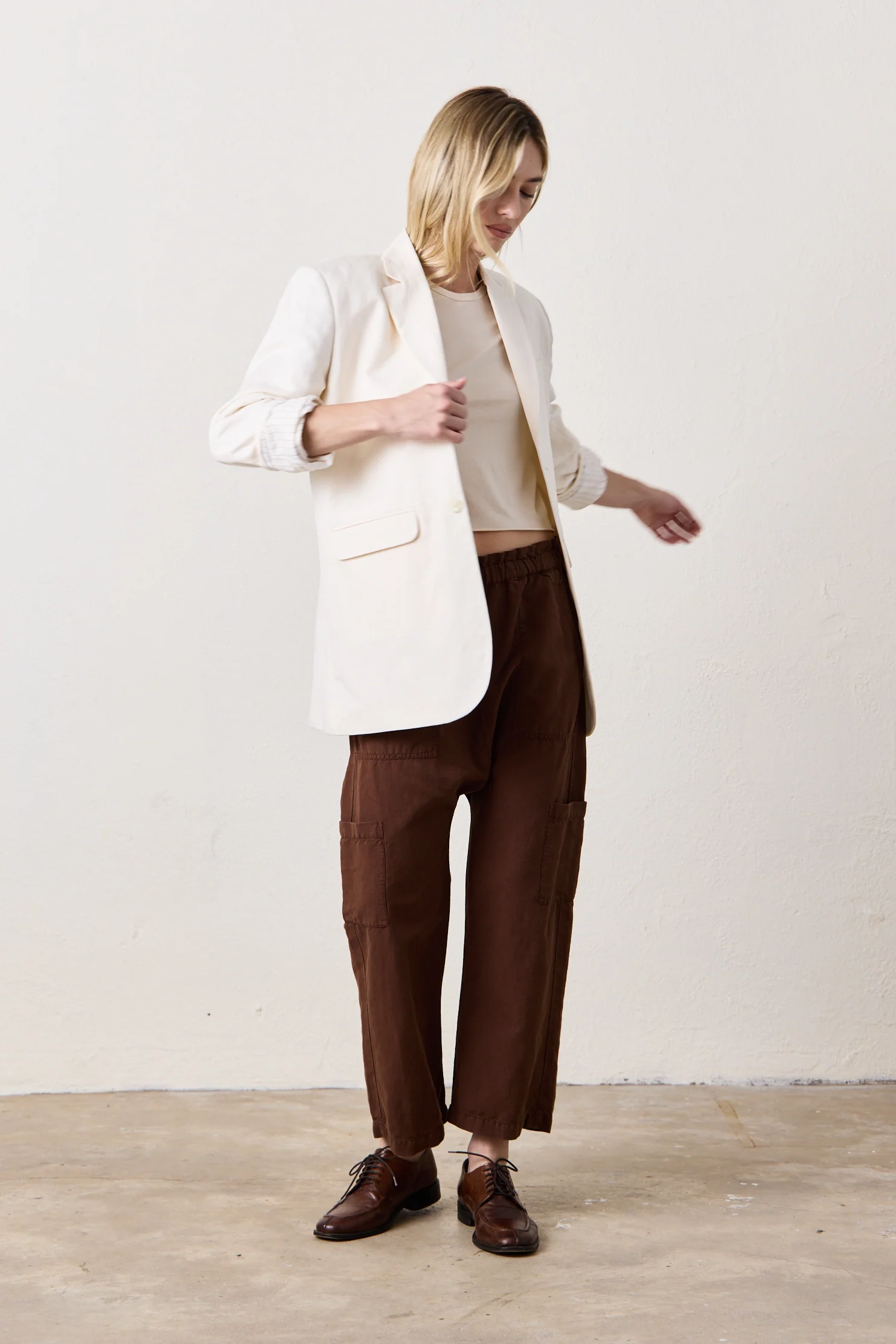 NSF Lawrence Oversize Linen Cotton Blazer - Ivory - Renuaun
