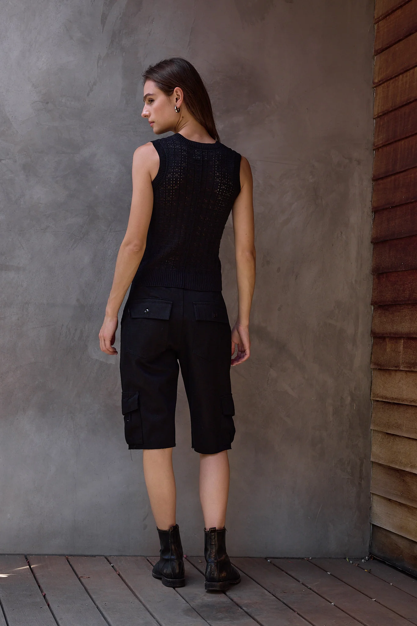 NSF Valeria Viscose Blend Crochet Tank Sweater - Black - Renuaun