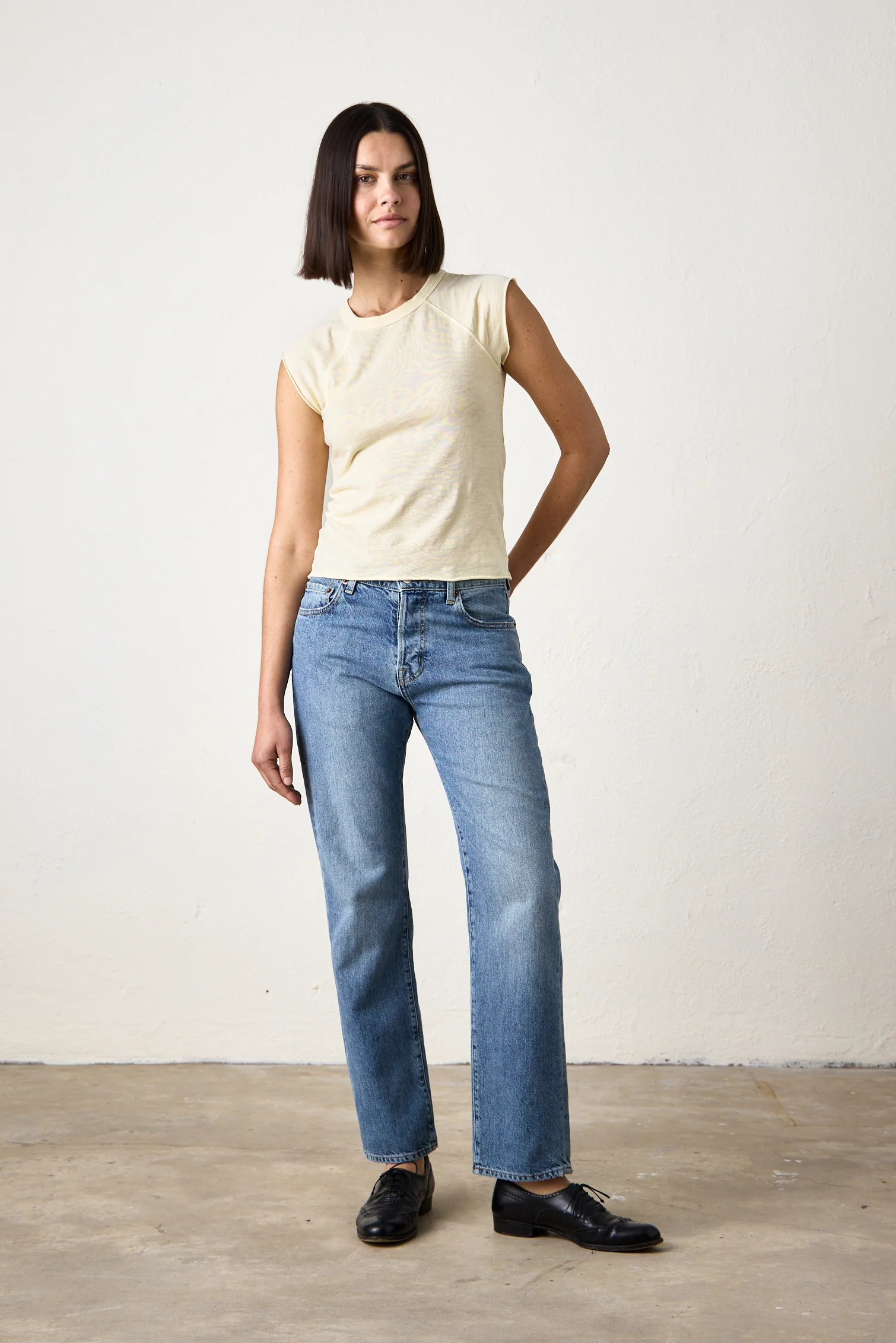 CHLOE FITTED SLUB JERSEY TEE / LEMONADE - Renuaun