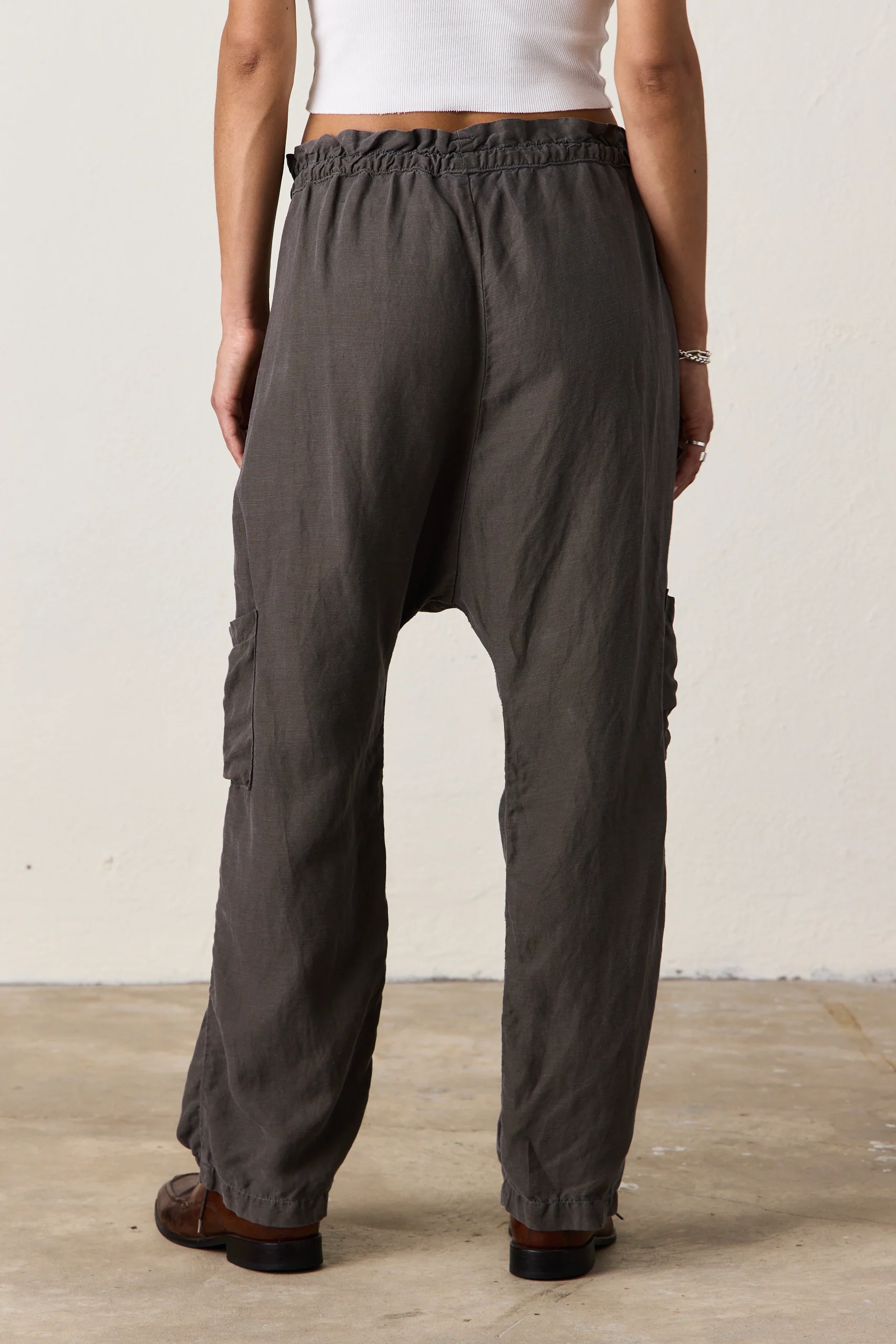 NSF Shailey Paperbag Waist Lyocell Linen Pant - Olive - Renuaun