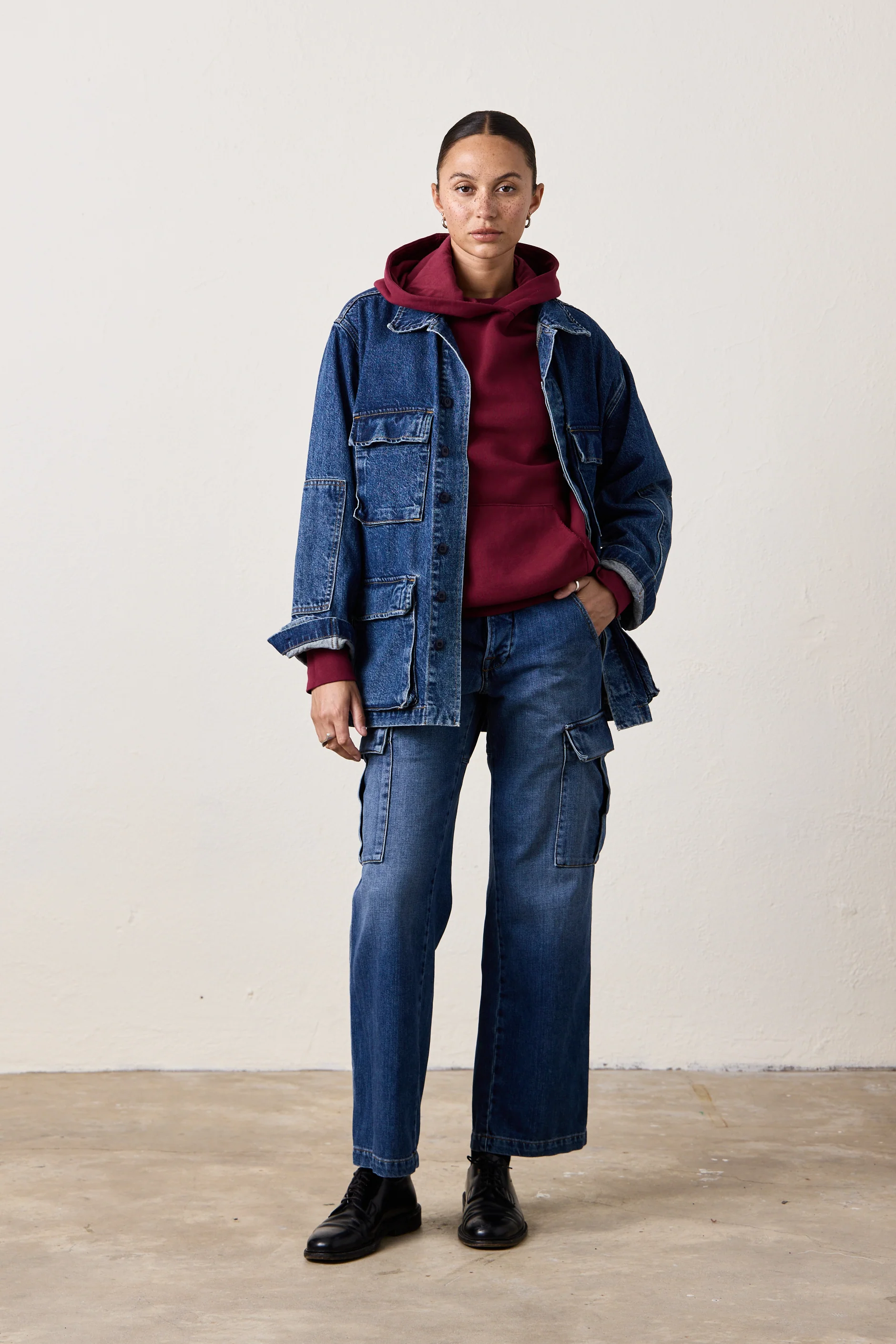 ELLIS RELAXED COZY FLEECE HOODY / DARK CHERRY - Renuaun
