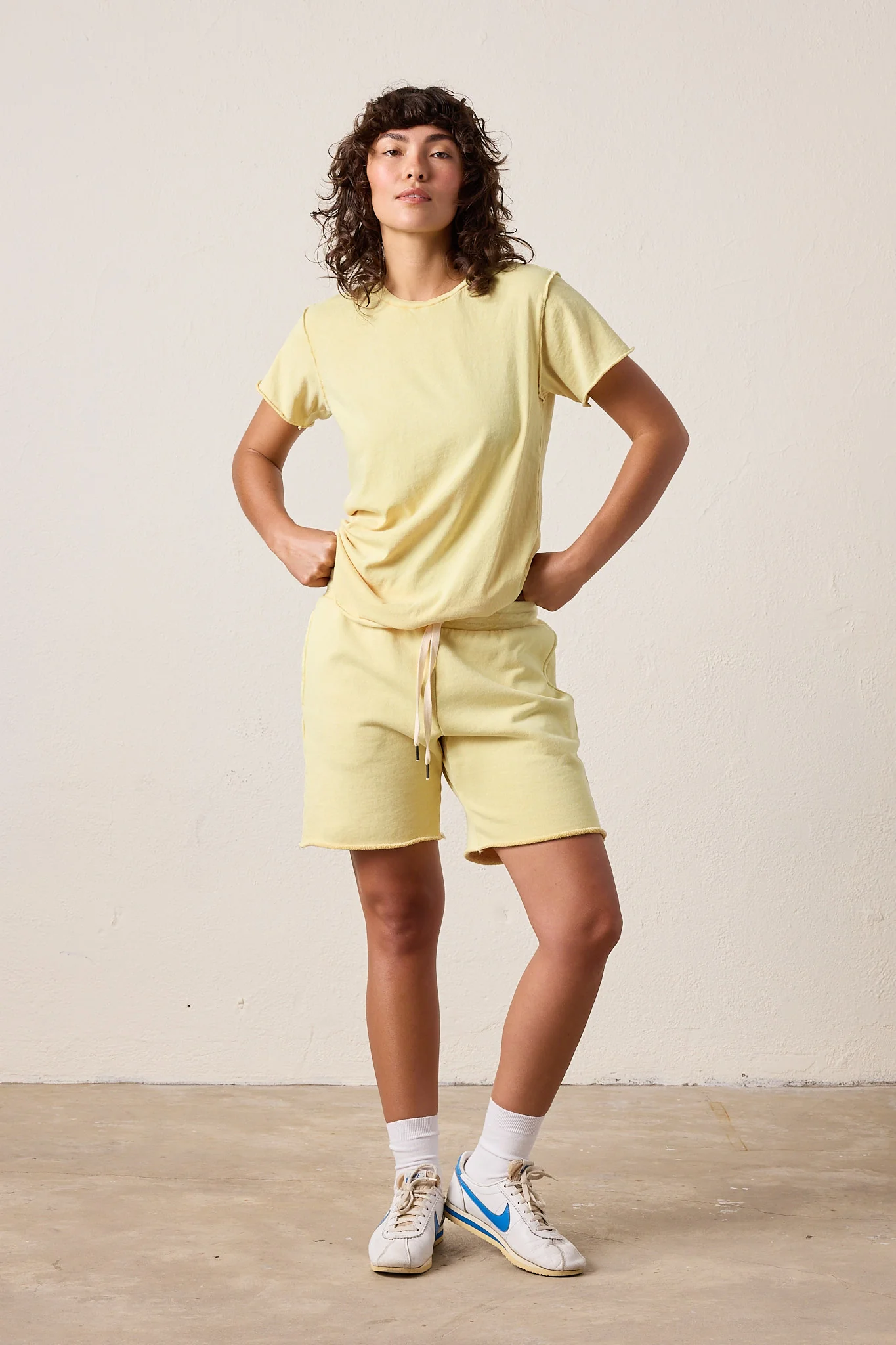 NSF Monty Drawstring Loop Terry Cut Off Short - Lemon Perl - Renuaun