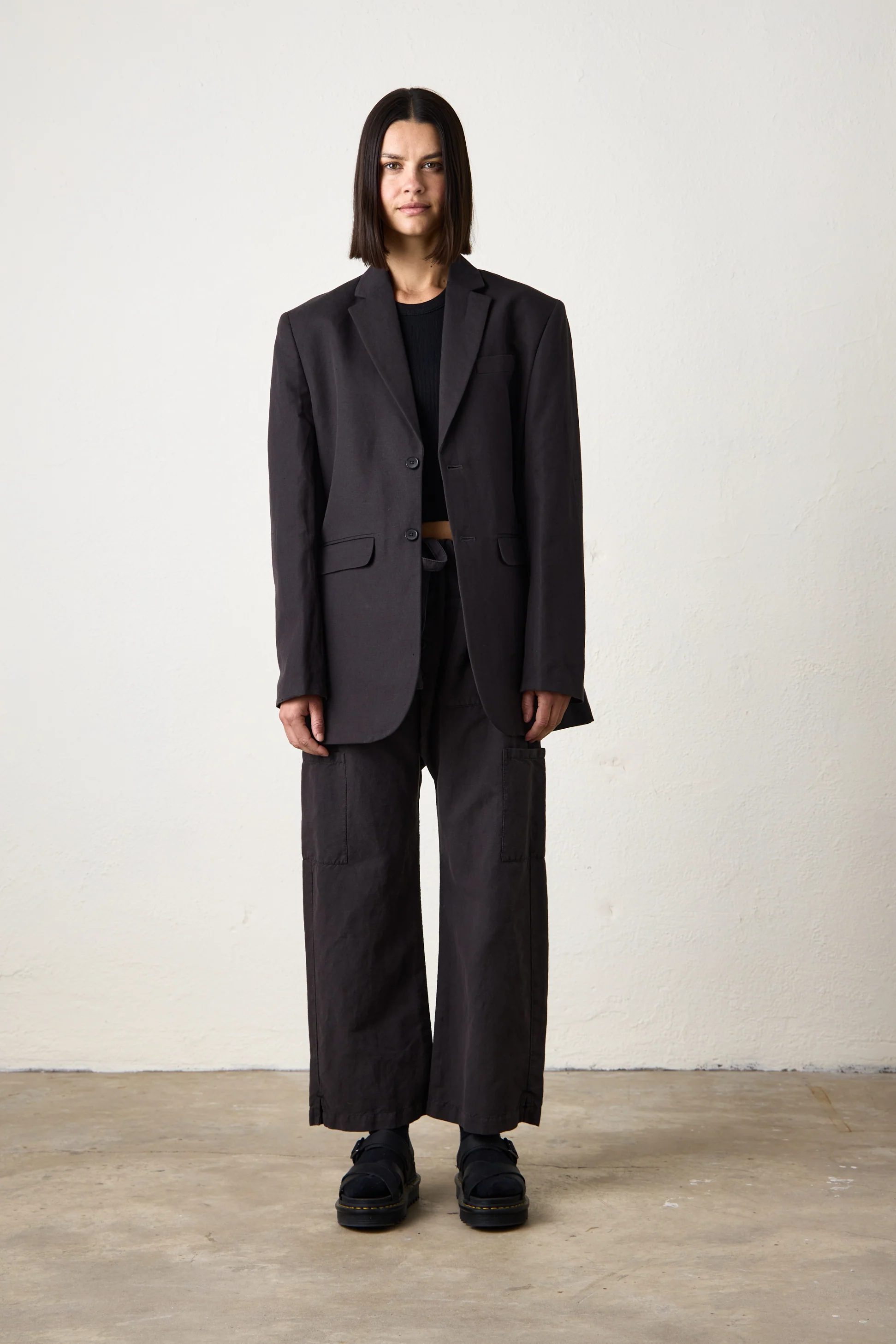 NSF Lawrence Oversize Linen Cotton Blazer - Faded Black - Renuaun