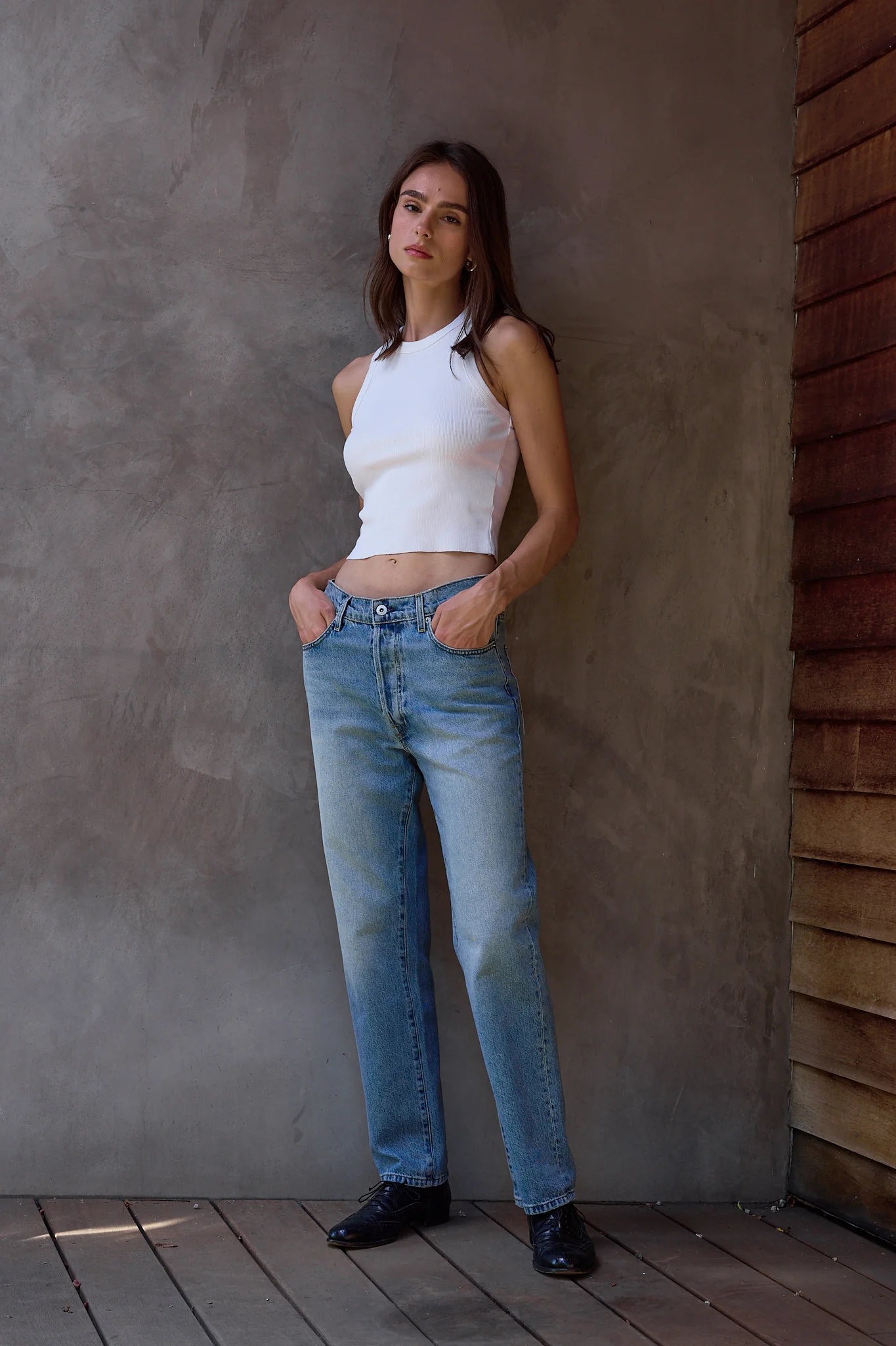 NSF Amaya Fitted Crop Rib Tank - Soft White - Renuaun