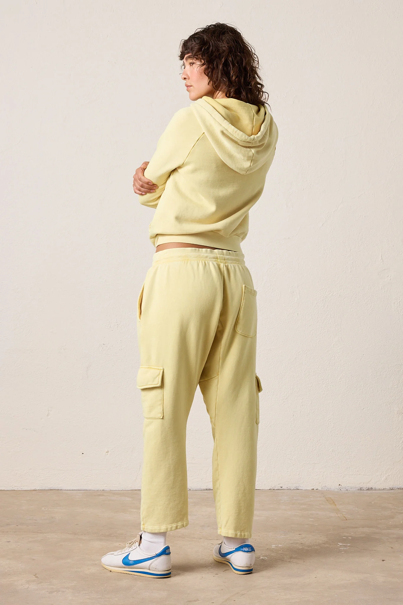 NSF Mateo Drop Rise Cargo Loop Terry Sweatpant - Lemon Perl - Renuaun