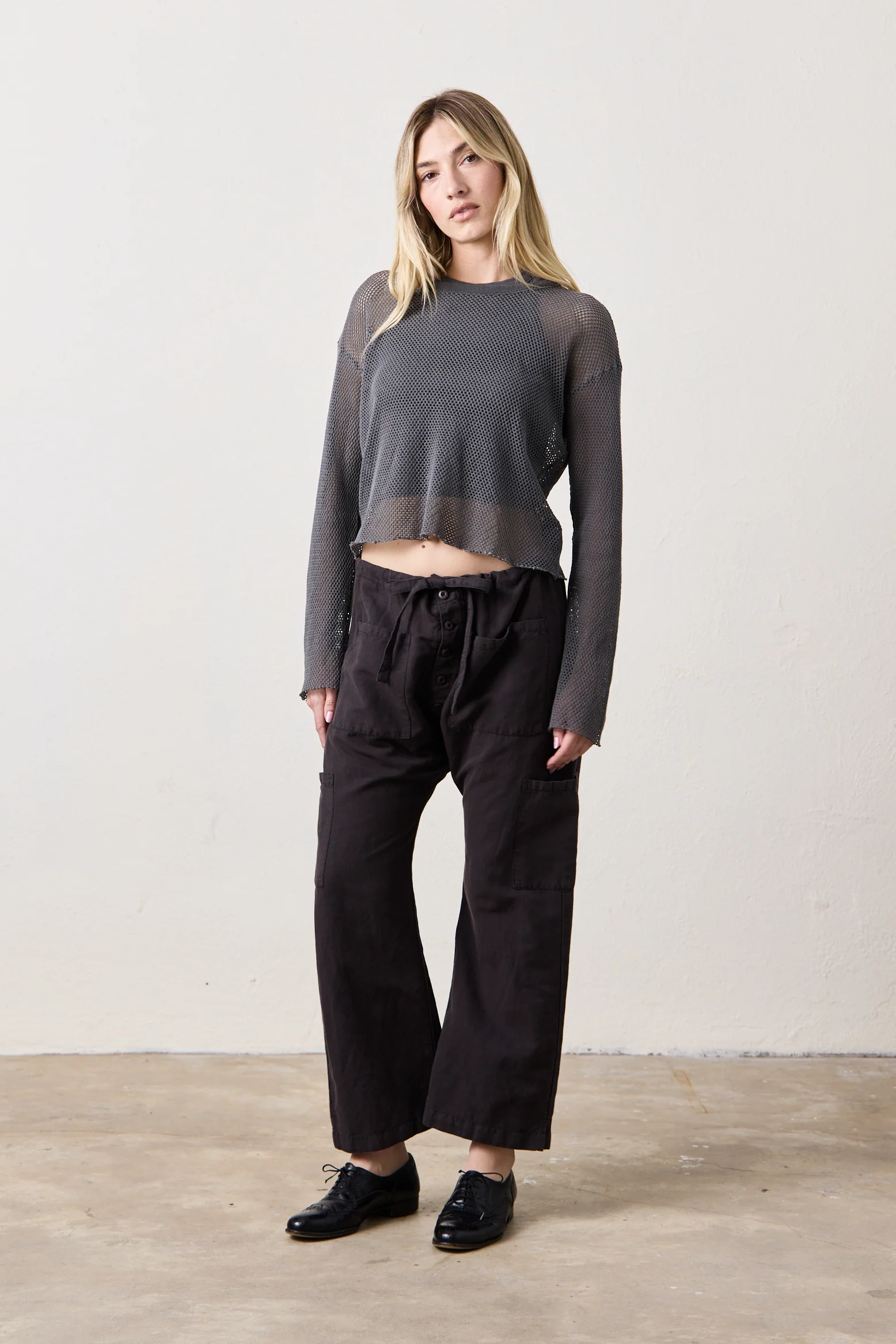 NSF Carlson Linen Cotton Tie Pant - Faded Black - Renuaun