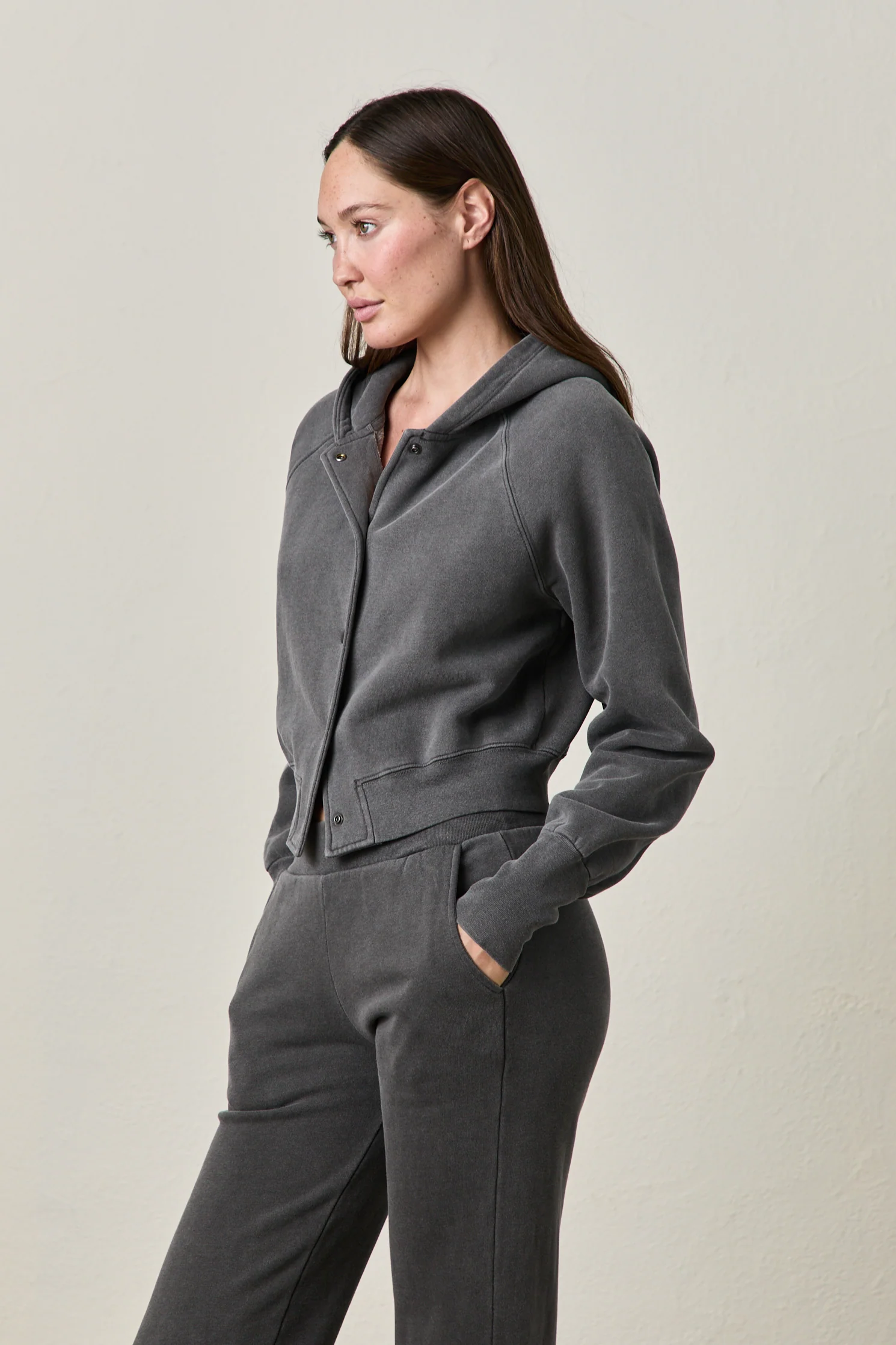 LUZ COZY FLEECE BOMBER JACKET / FADED BLACK - Renuaun