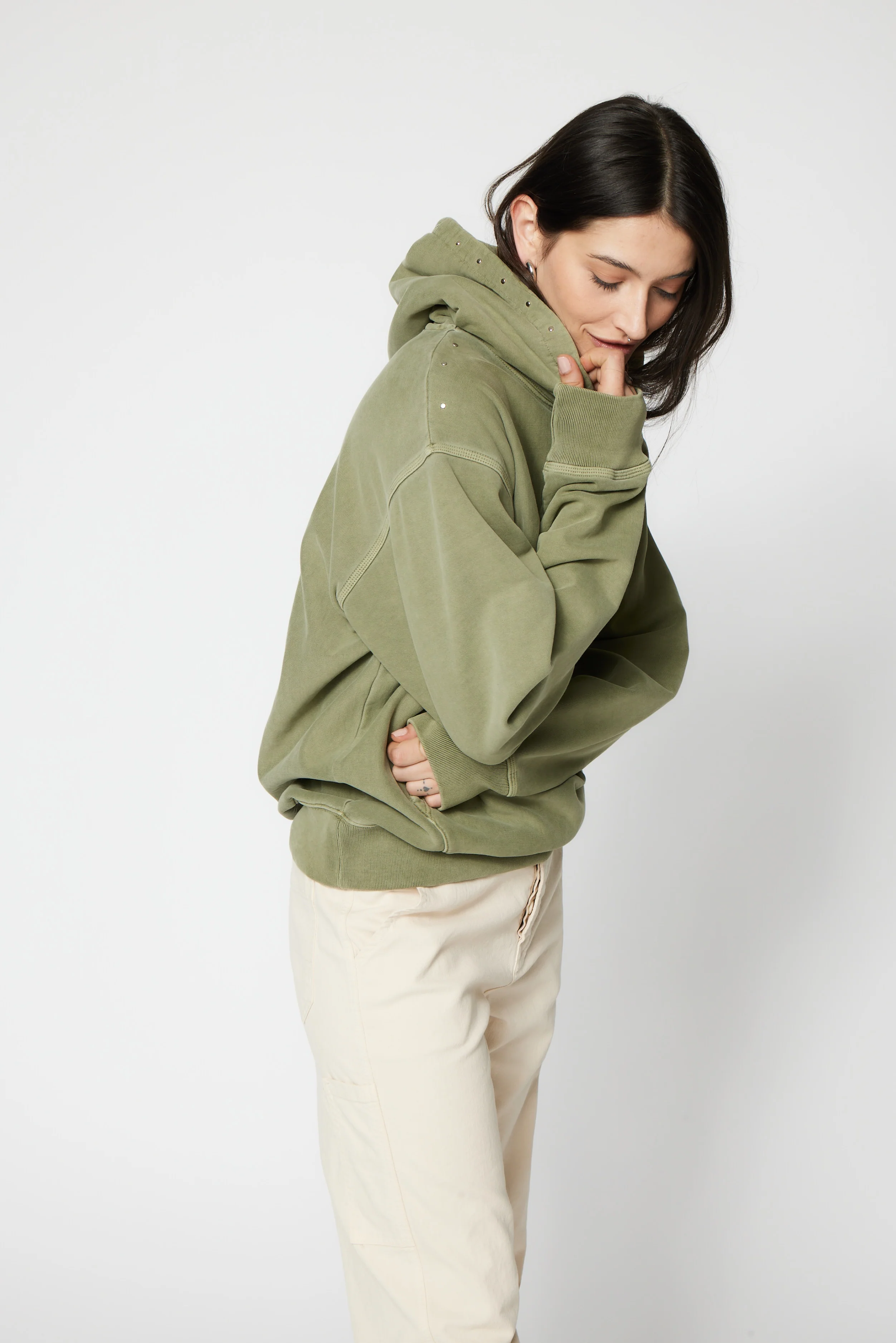NSF SRPLS Studded and Repaired Hoodie - Pigment Sage - Renuaun