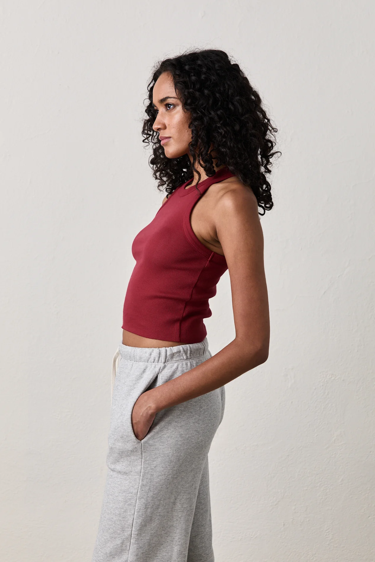 NSF Amaya Fitted Crop Rib Tank - Deep Red - Renuaun