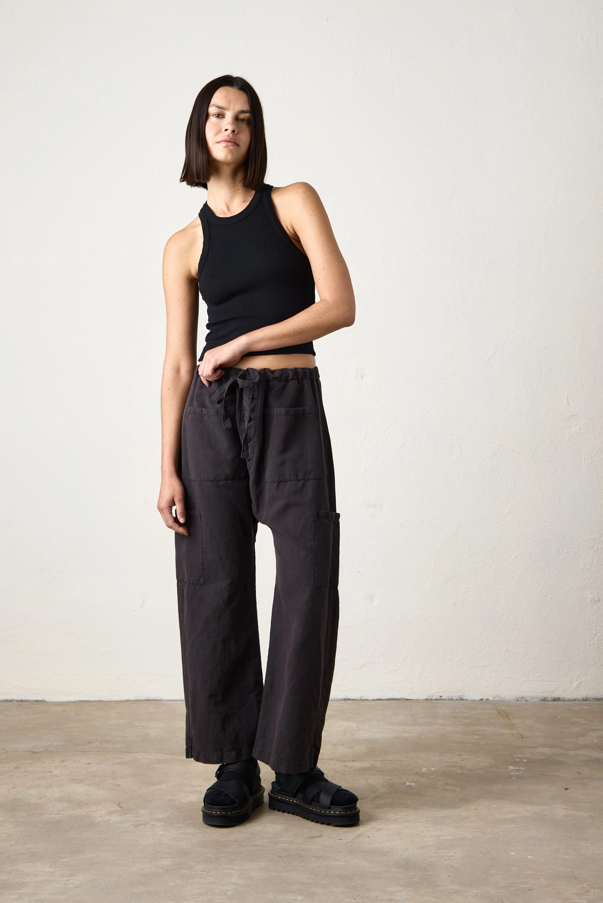 NSF Carlson Linen Cotton Tie Pant - Faded Black - Renuaun