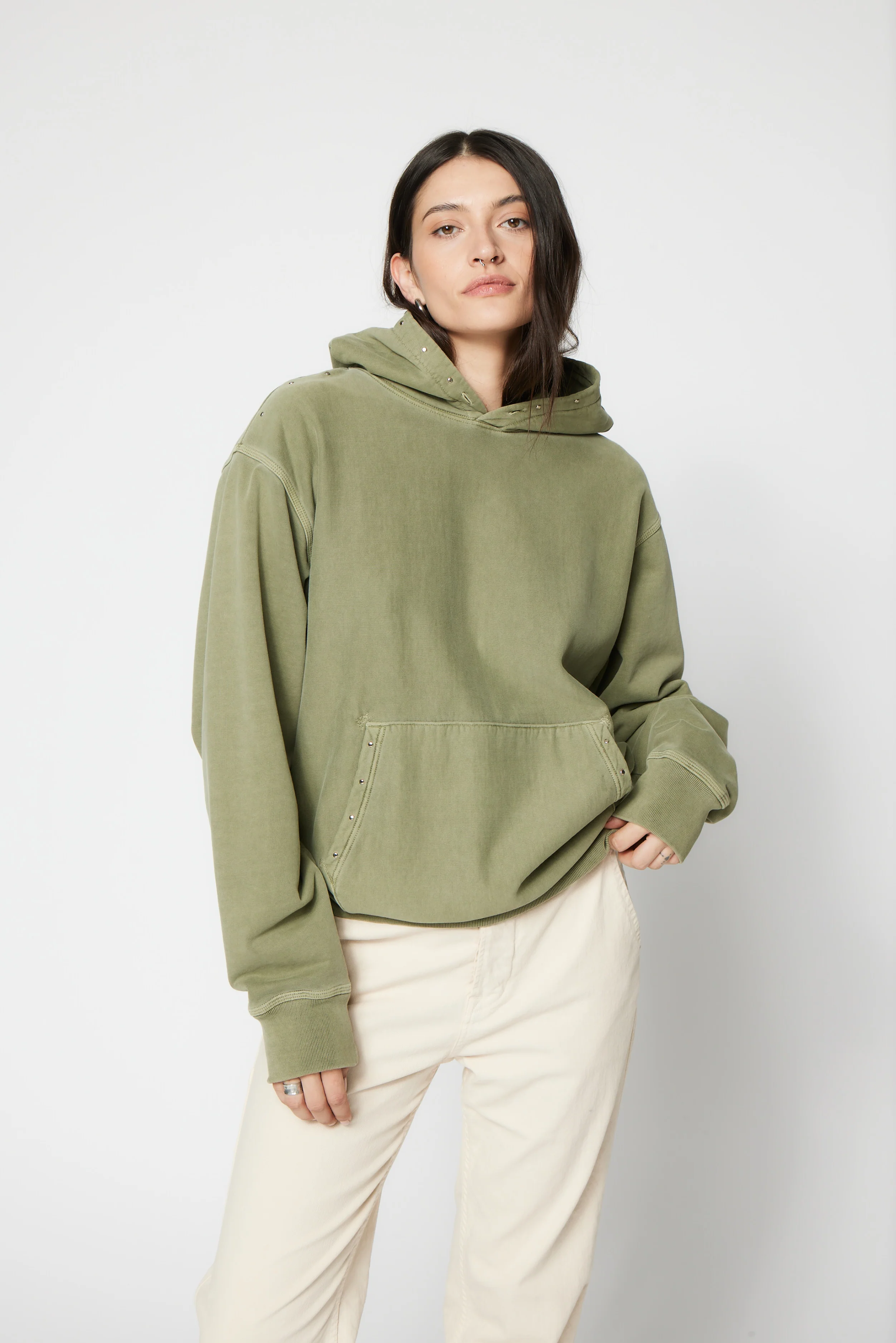 NSF SRPLS Studded and Repaired Hoodie - Pigment Sage - Renuaun