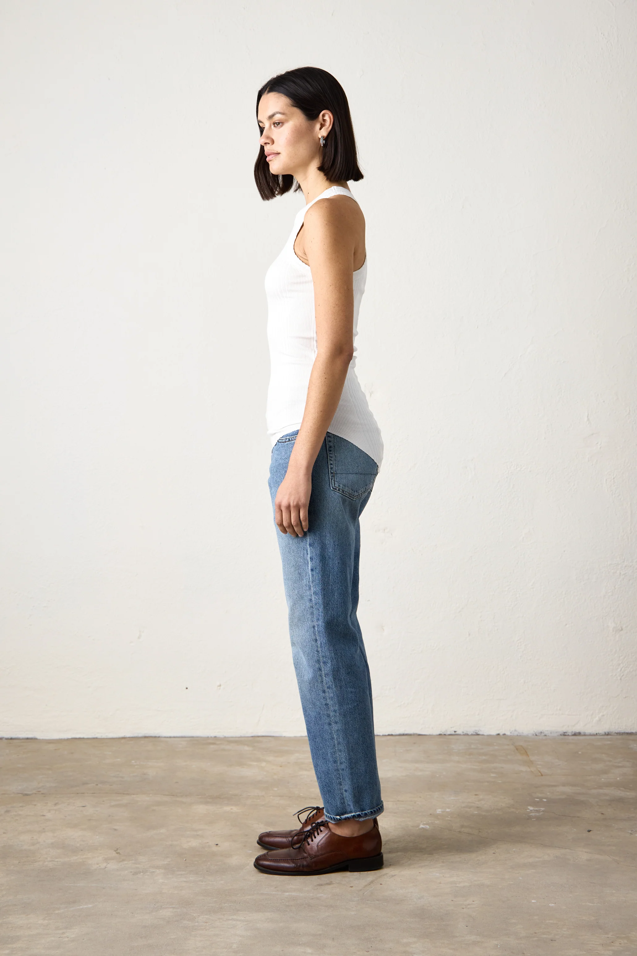 ALEXA FITTED VARIEGATED RIB TANK / SOFT WHITE - Renuaun