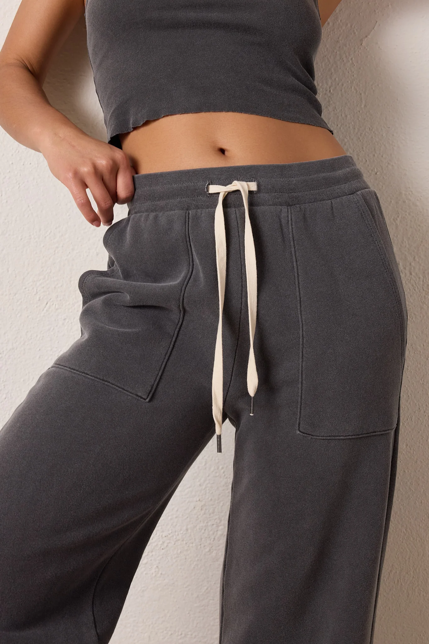 NSF Franky Wide Leg Loop Terry Sweatpant - Faded black - Renuaun