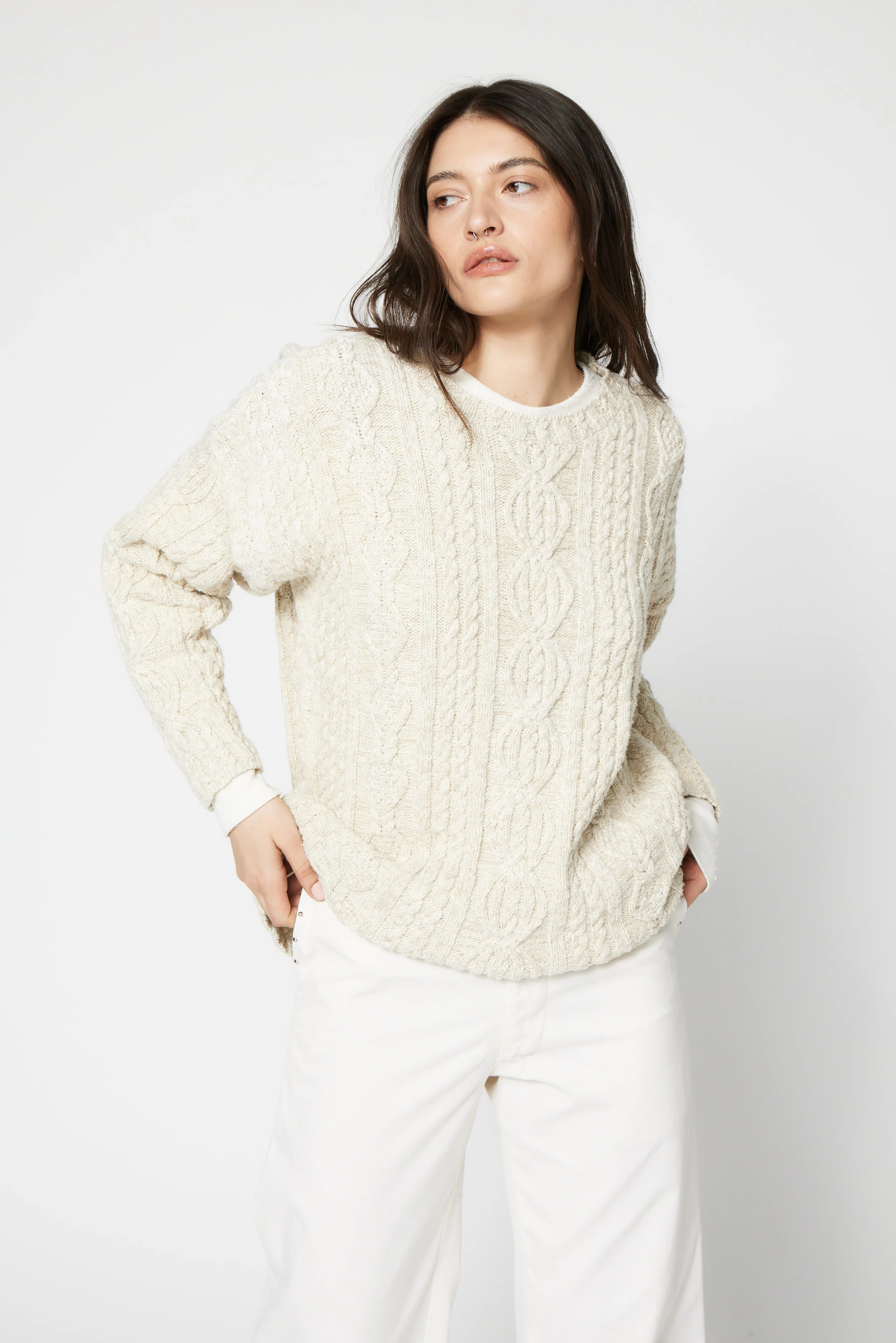 NSF SRPLS 90S ERA Cable Sweater - Oatmeal - Renuaun