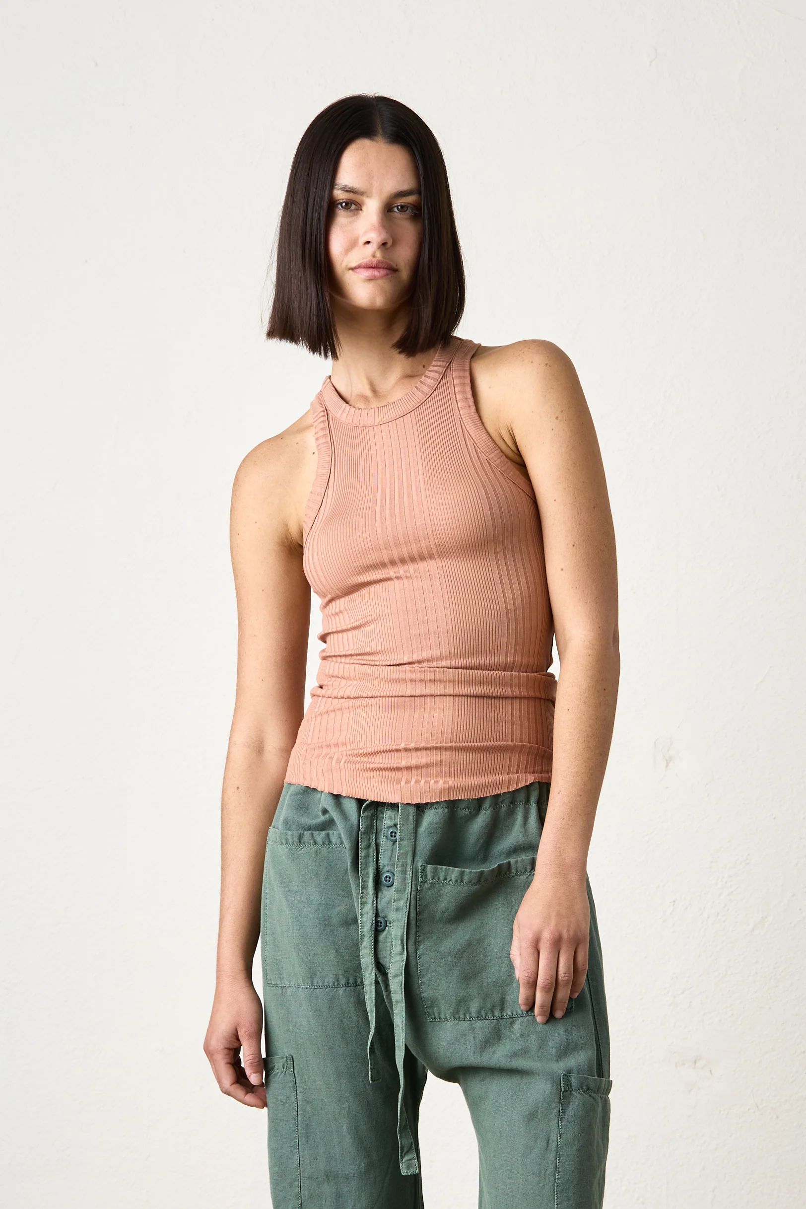 ALEXA FITTED VARIEGATED RIB TANK / ITALIAN CLAY - Renuaun
