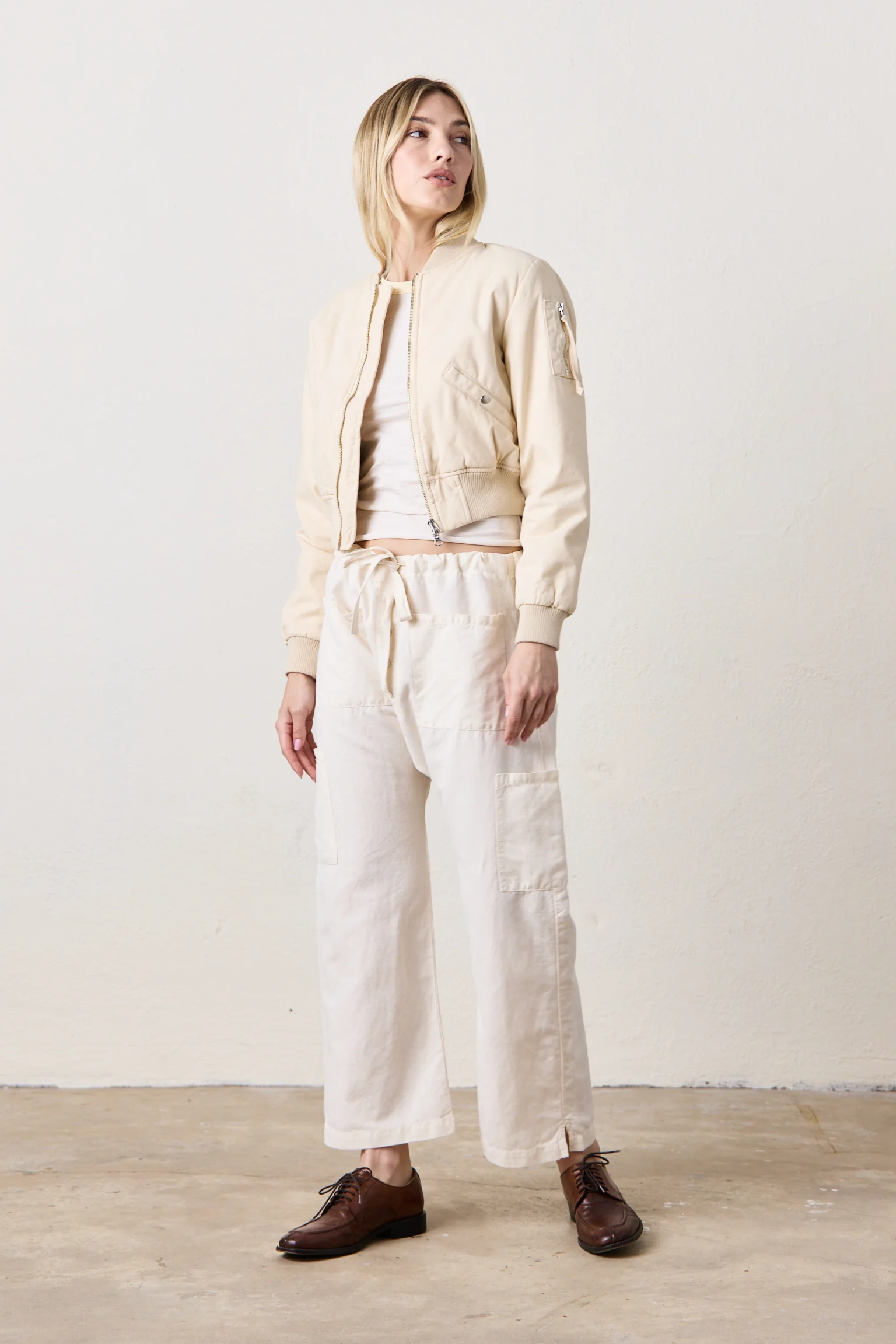 NSF Carlson Linen Cotton Tie Pant - Ivory - Renuaun