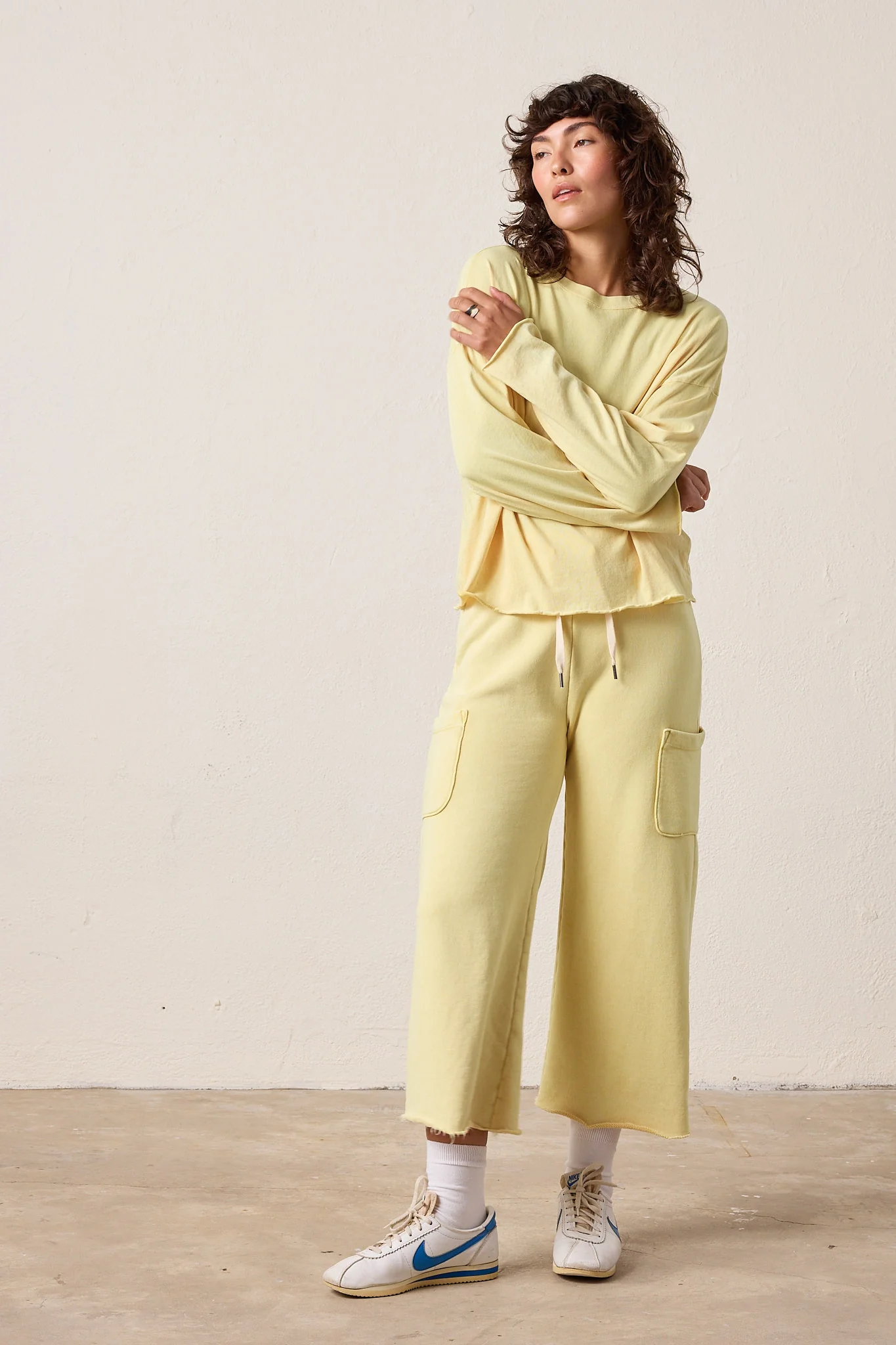 NSF Lennon Boxy Fit Fine Jersey Tee - Lemon Perl - Renuaun
