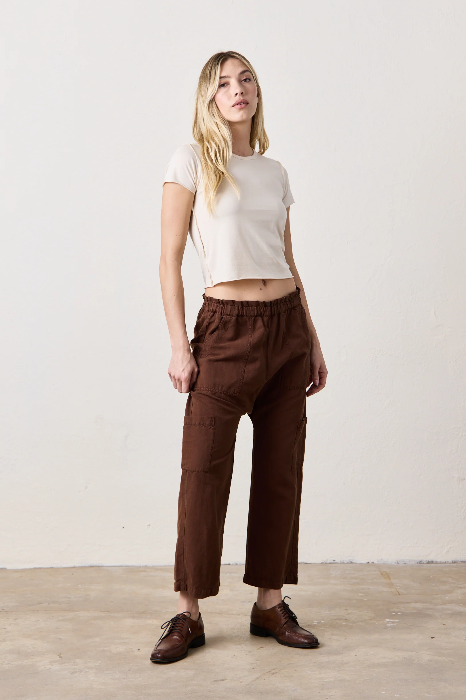 NSF Shailey Paperbag Waist Linen Cotton Pant - Brindle - Renuaun