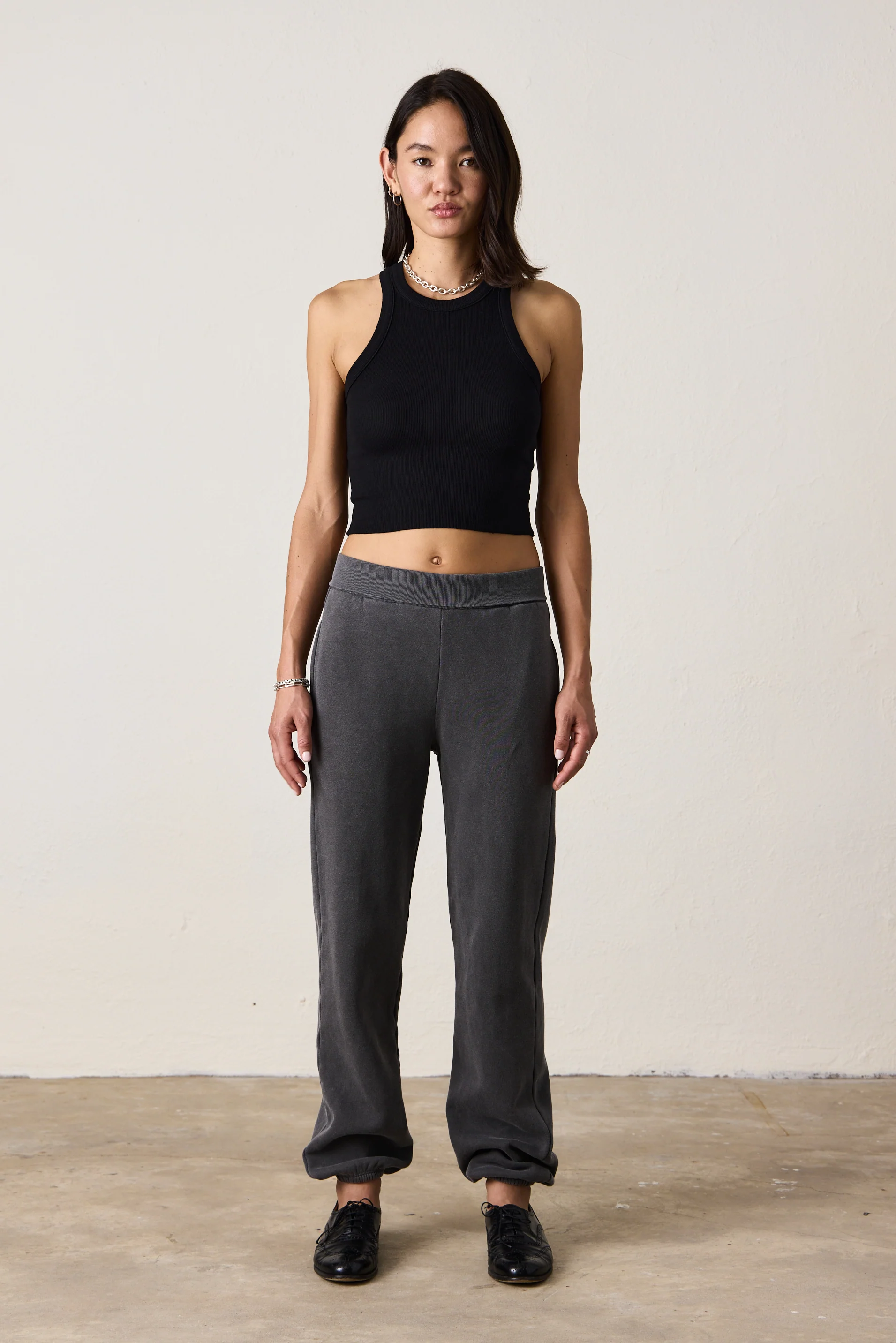 BLAKES RIB WAISTED COZY FLEECE SWEATPANT / FADED BLACK - Renuaun