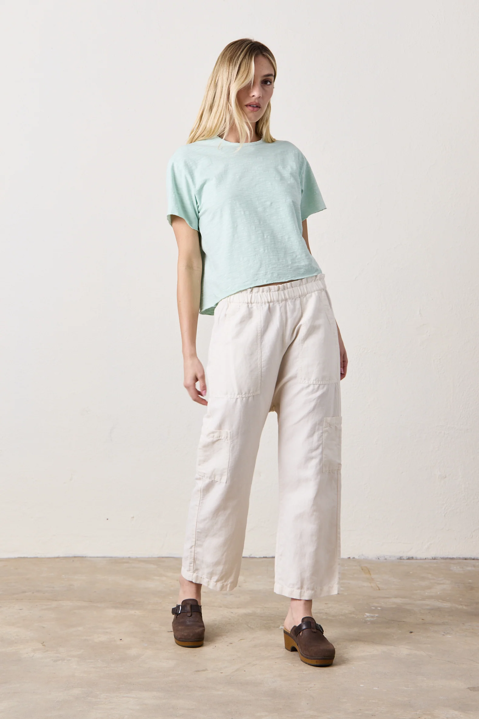NSF Shailey Paperbag Waist Linen Cotton Pant - Ivory - Renuaun