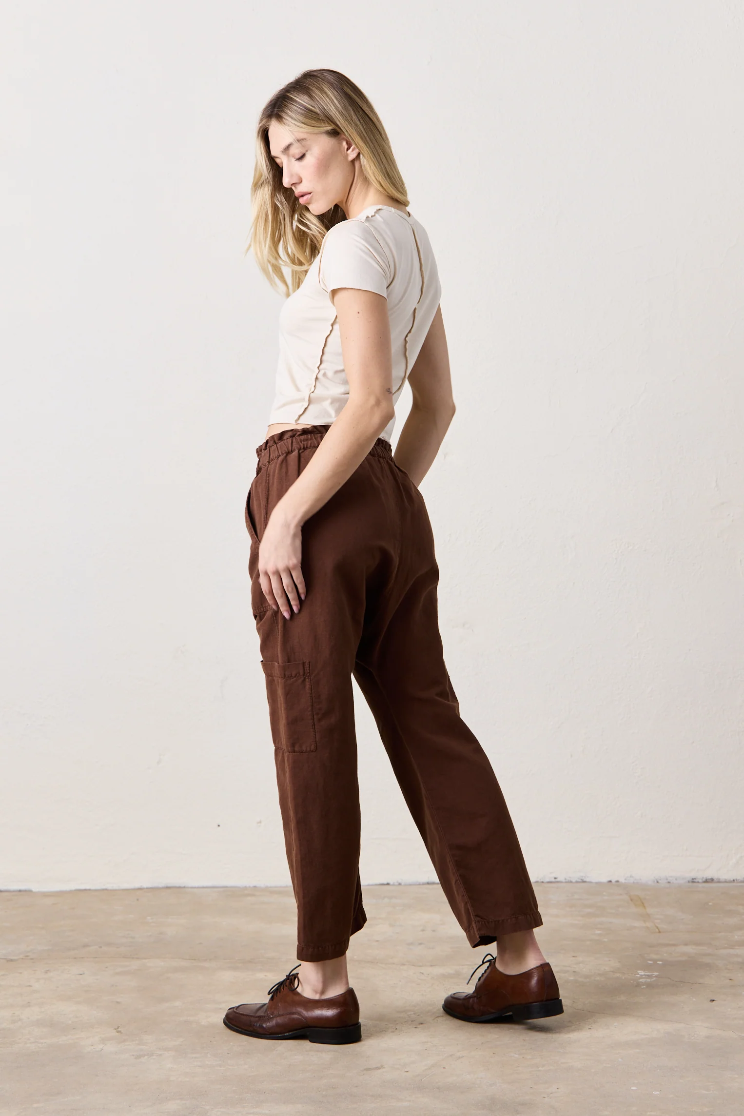 NSF Shailey Paperbag Waist Linen Cotton Pant - Brindle - Renuaun