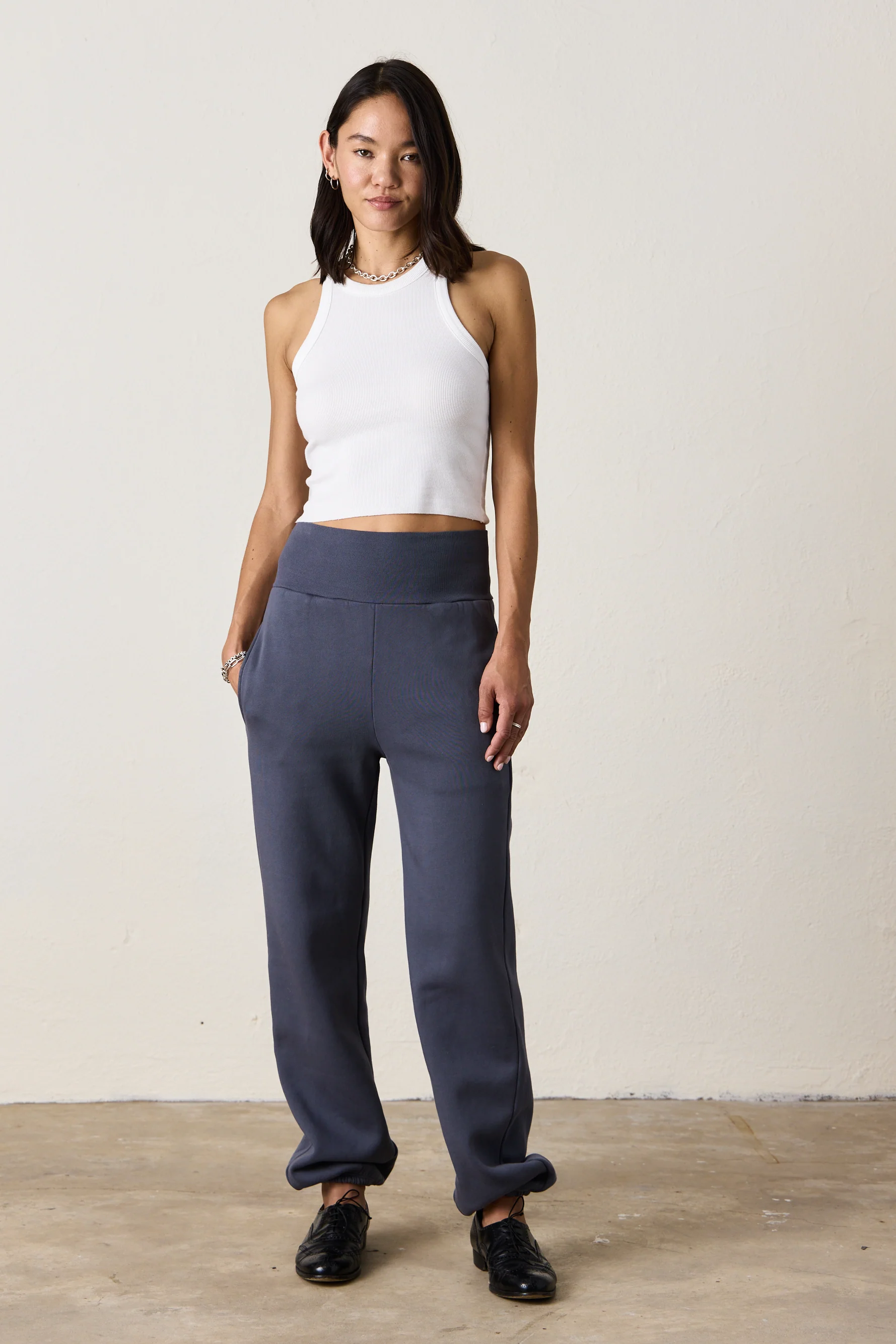 BLAKES RIB WAISTED COZY FLEECE SWEATPANT / FUME - Renuaun