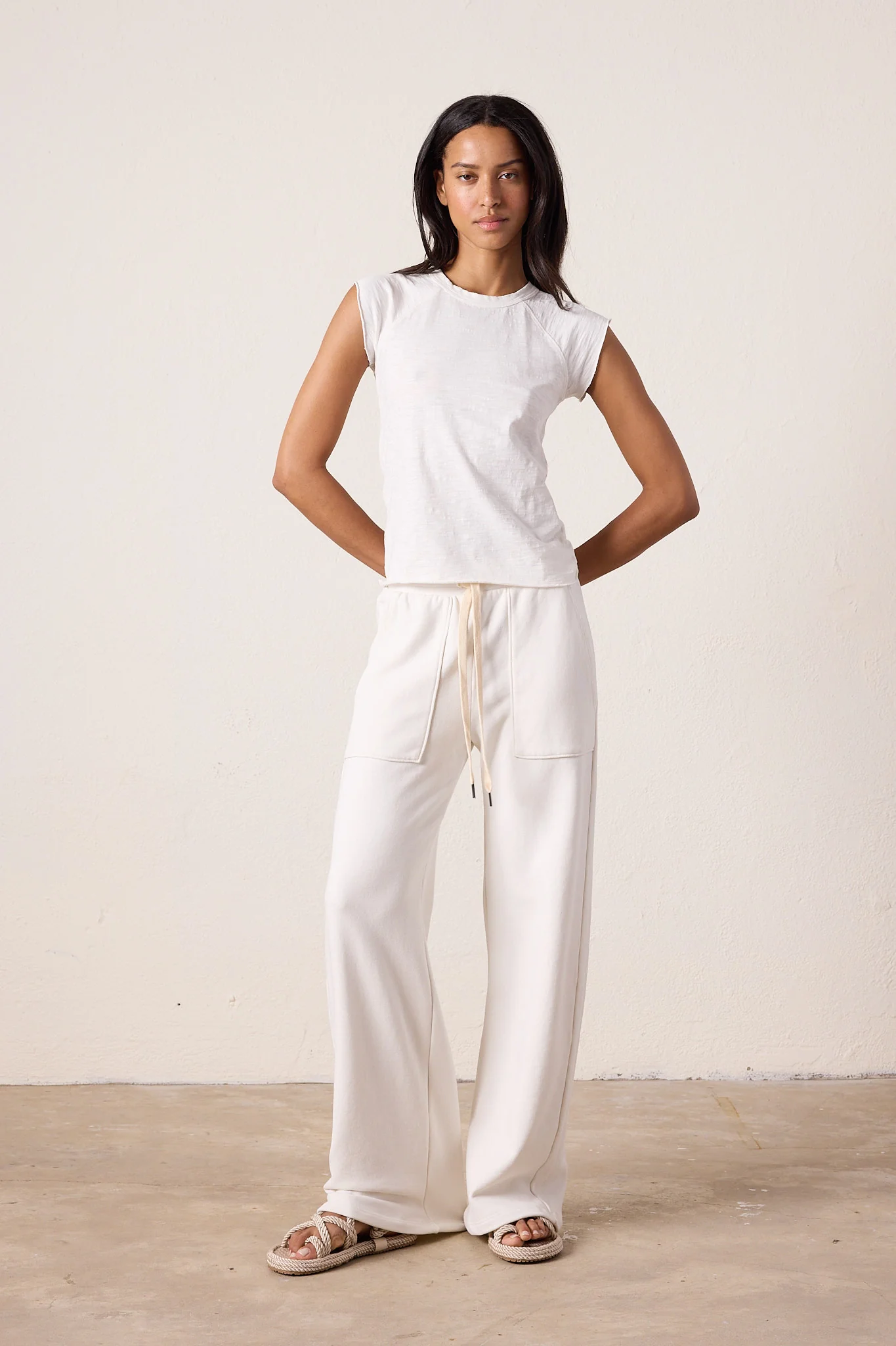 NSF Franky Wide Leg Loop Terry Sweatpant - Soft White - Renuaun