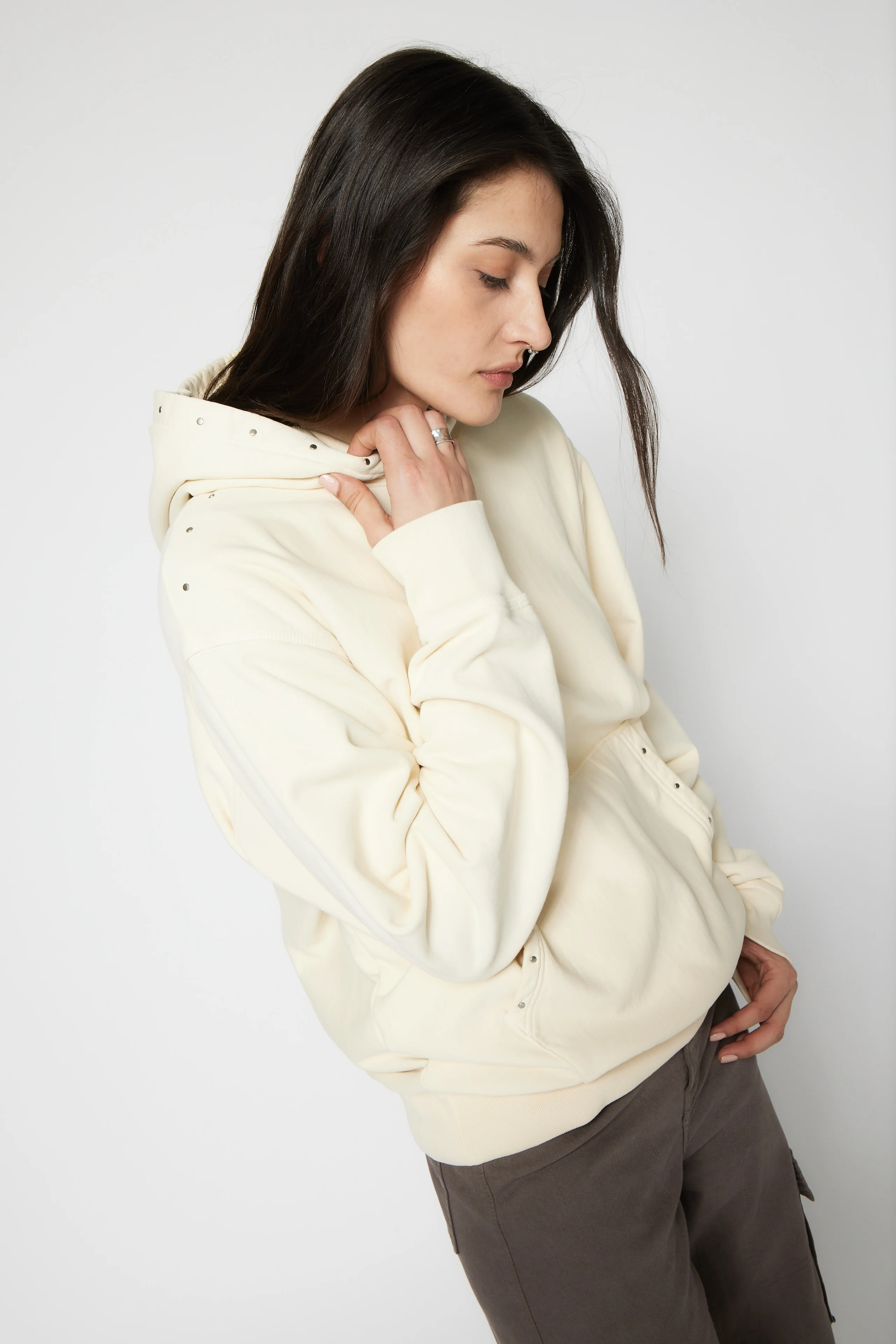 NSF SRPLS Studded and Repaired Hoodie - French Vanilla - Renuaun