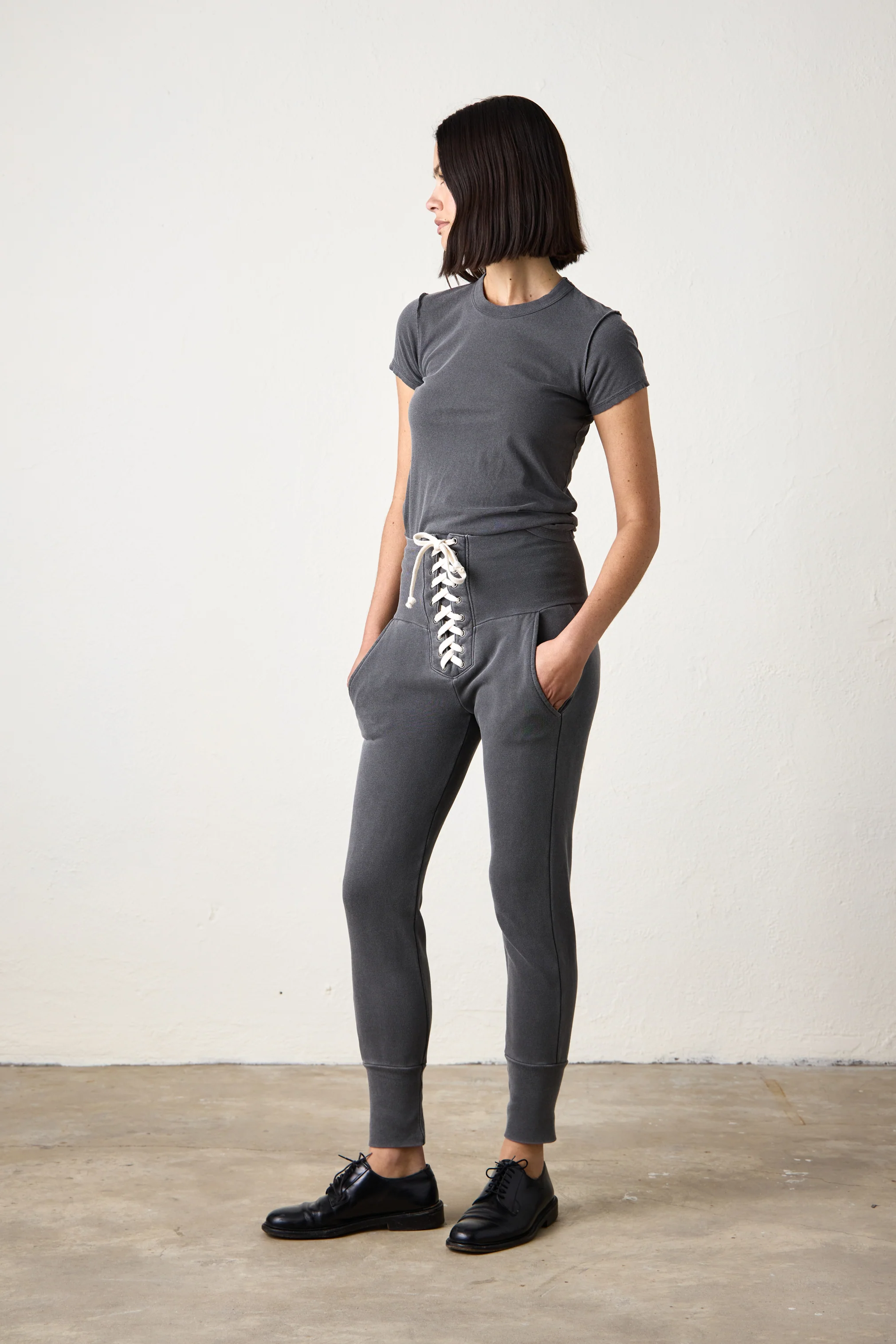 NSF Maren Corset Loop Terry Sweatpant - Faded Black - Renuaun