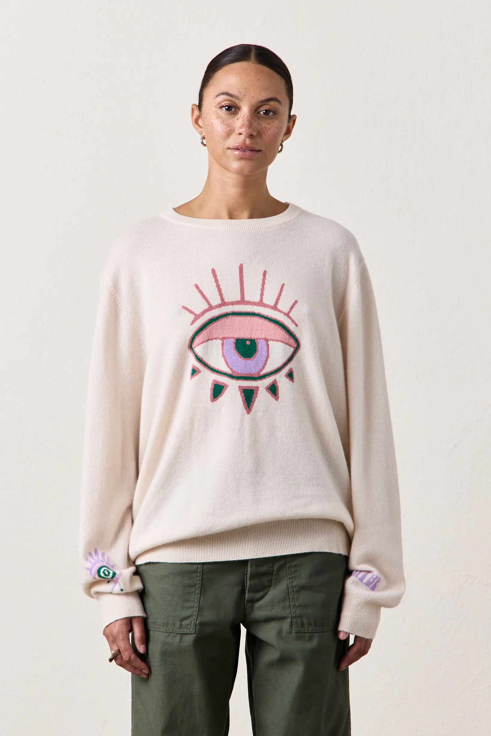 NSF X Jacquie Aiche - Big Eye Cashmere Crew - Feather - Renuaun