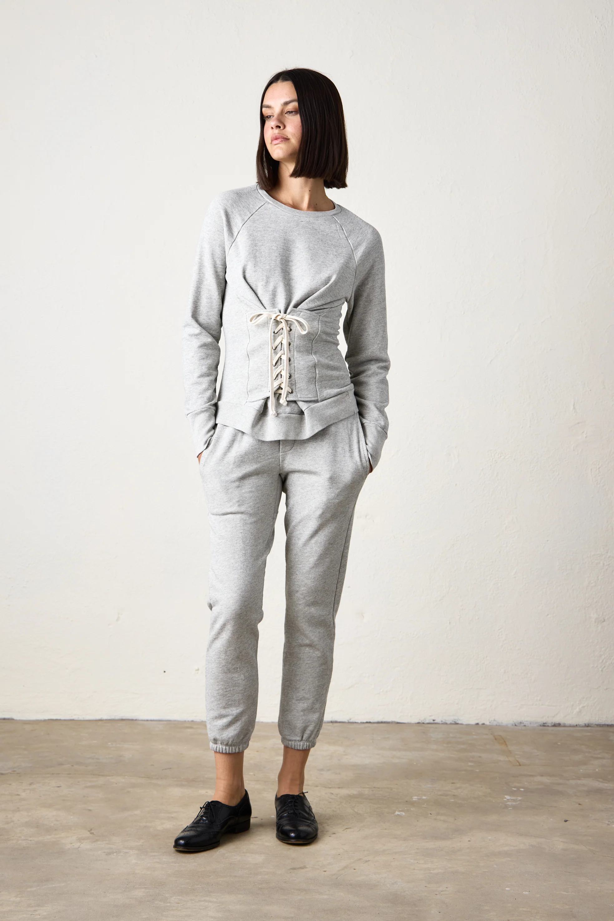 NSF Elio Corset Vintage Terry Crew - Heather Gray - Renuaun