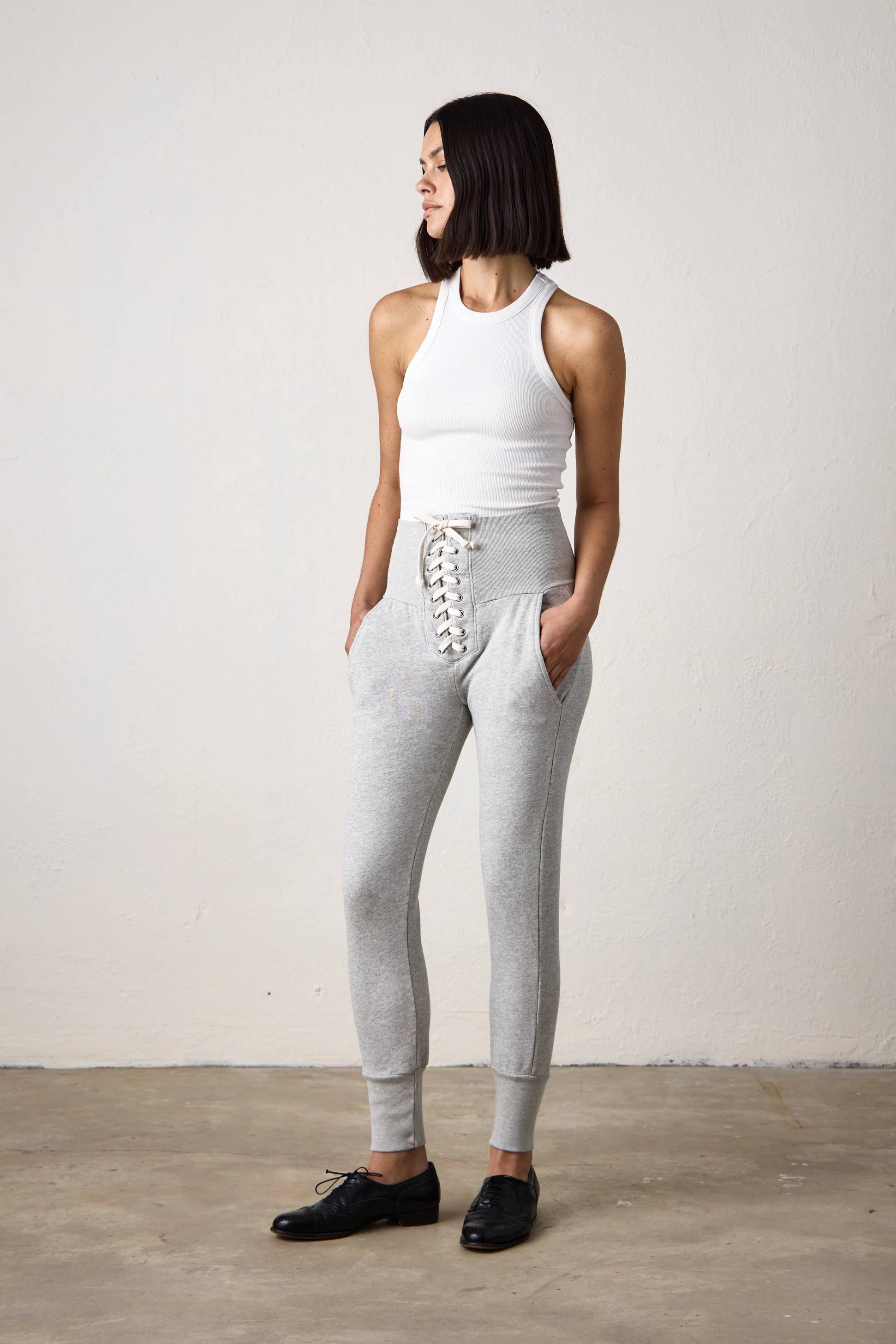 NSF Maren Corset Vintage Terry Sweatpant - Heather Gray - Renuaun