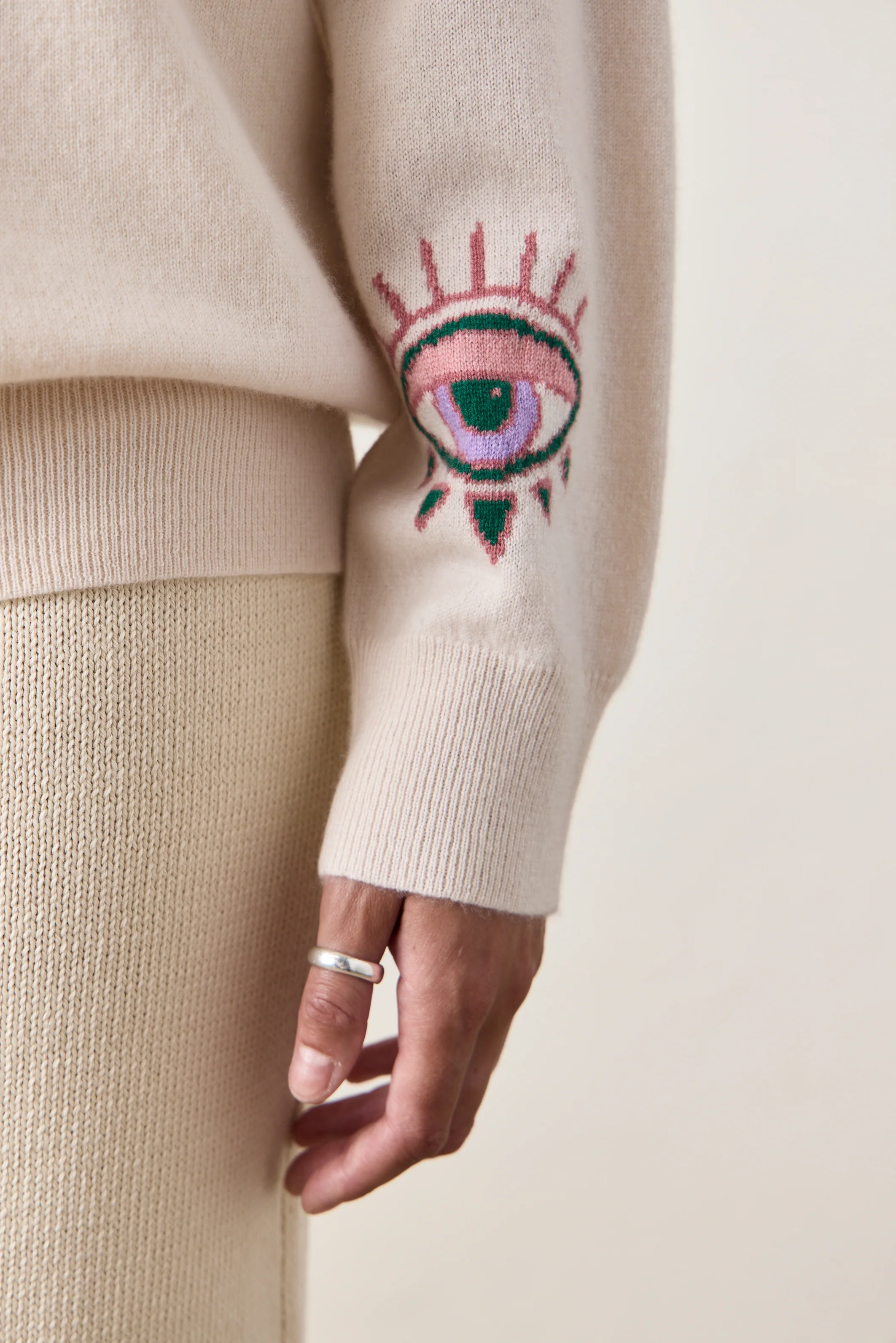 NSF X Jacquie Aiche Sweet Leaf Cashmere Crew - Feather - Renuaun