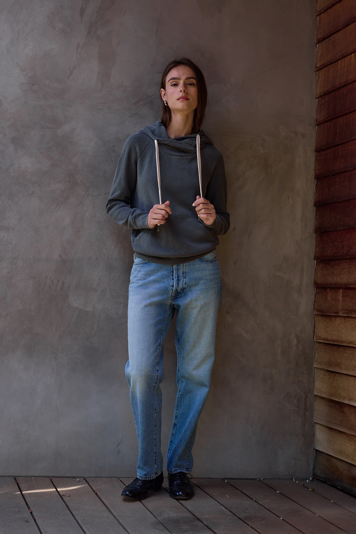 NSF Lisse Fitted Loop Terry Hoodie - Faded Black - Renuaun