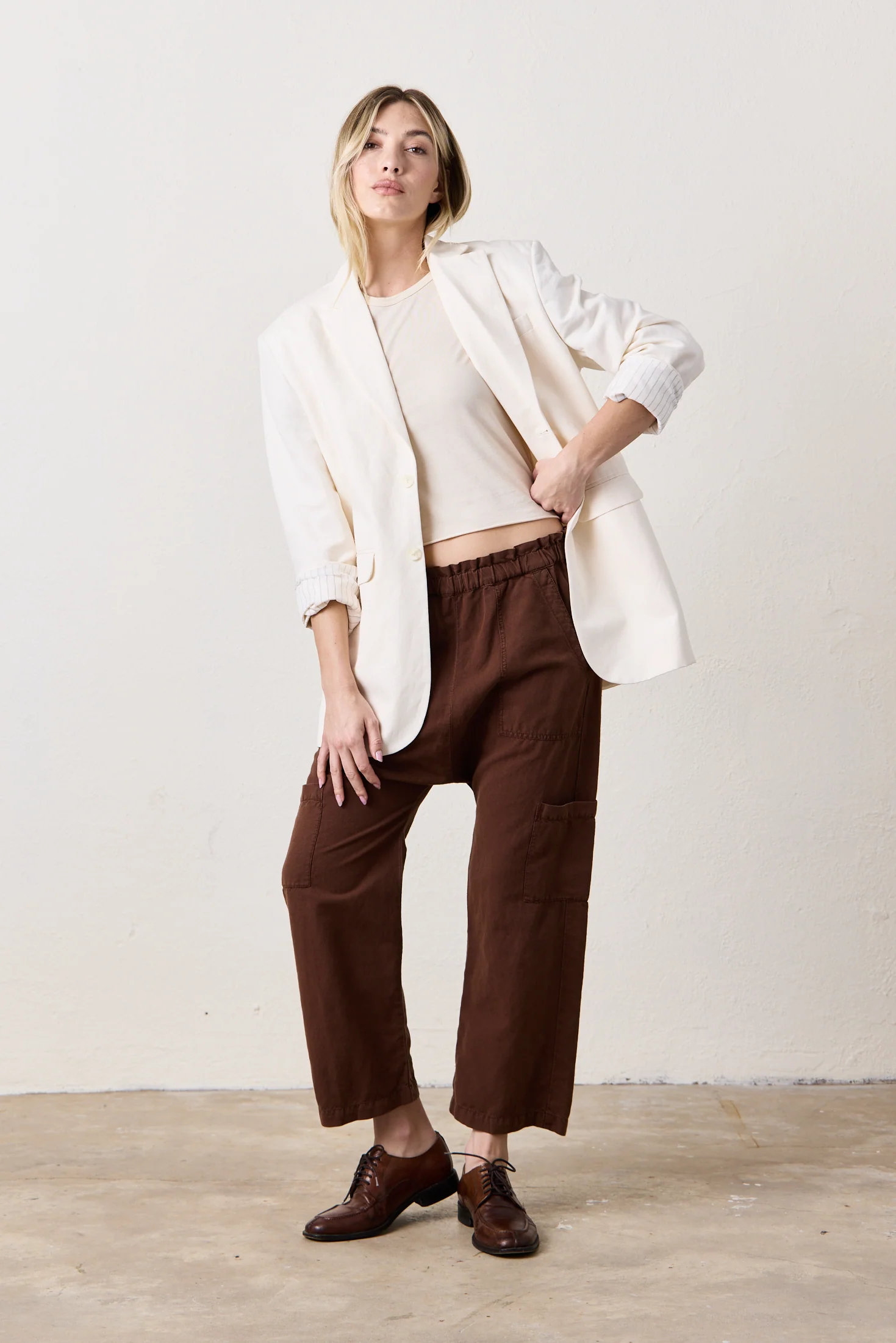NSF Shailey Paperbag Waist Linen Cotton Pant - Brindle - Renuaun