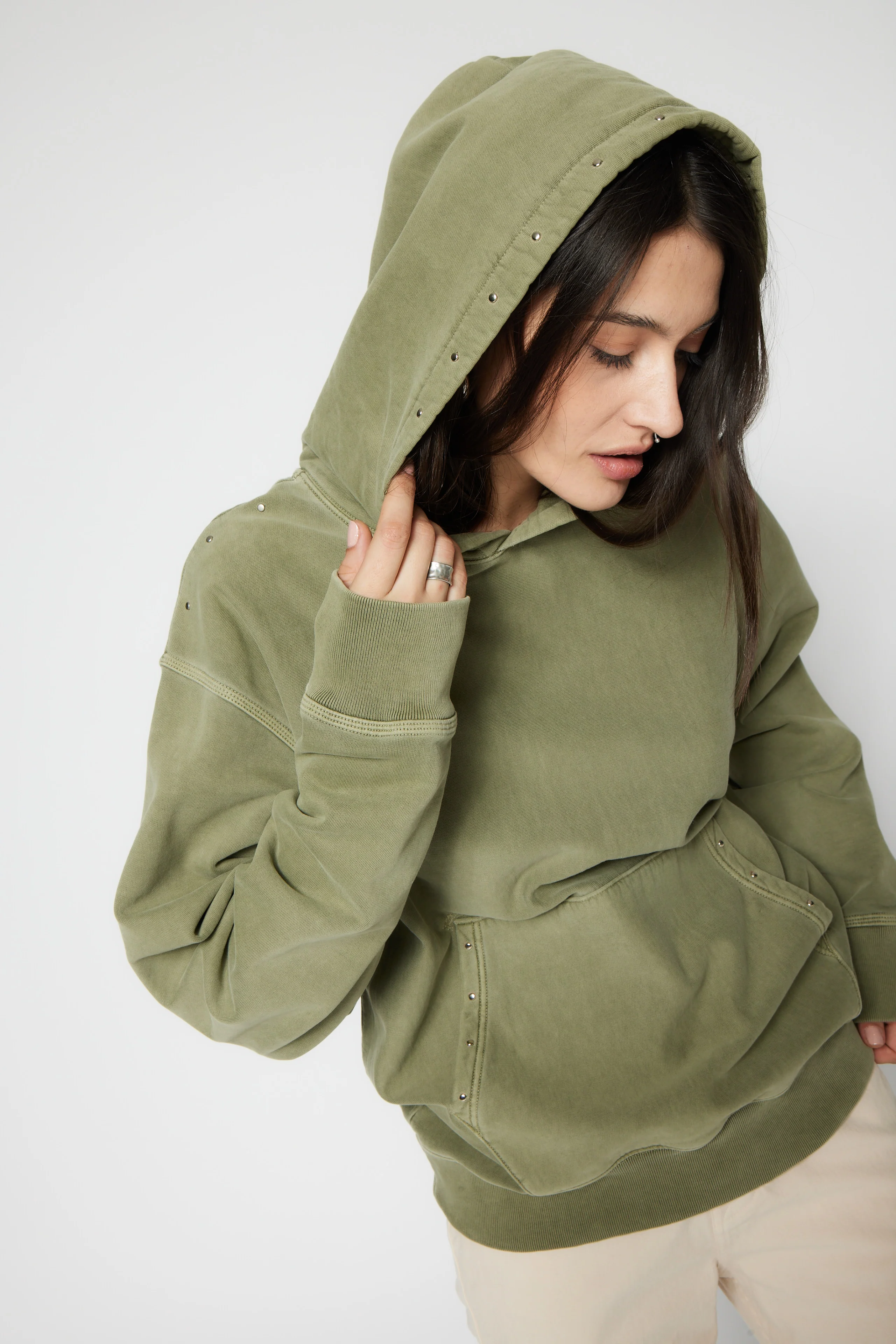 NSF SRPLS Studded and Repaired Hoodie - Pigment Sage - Renuaun