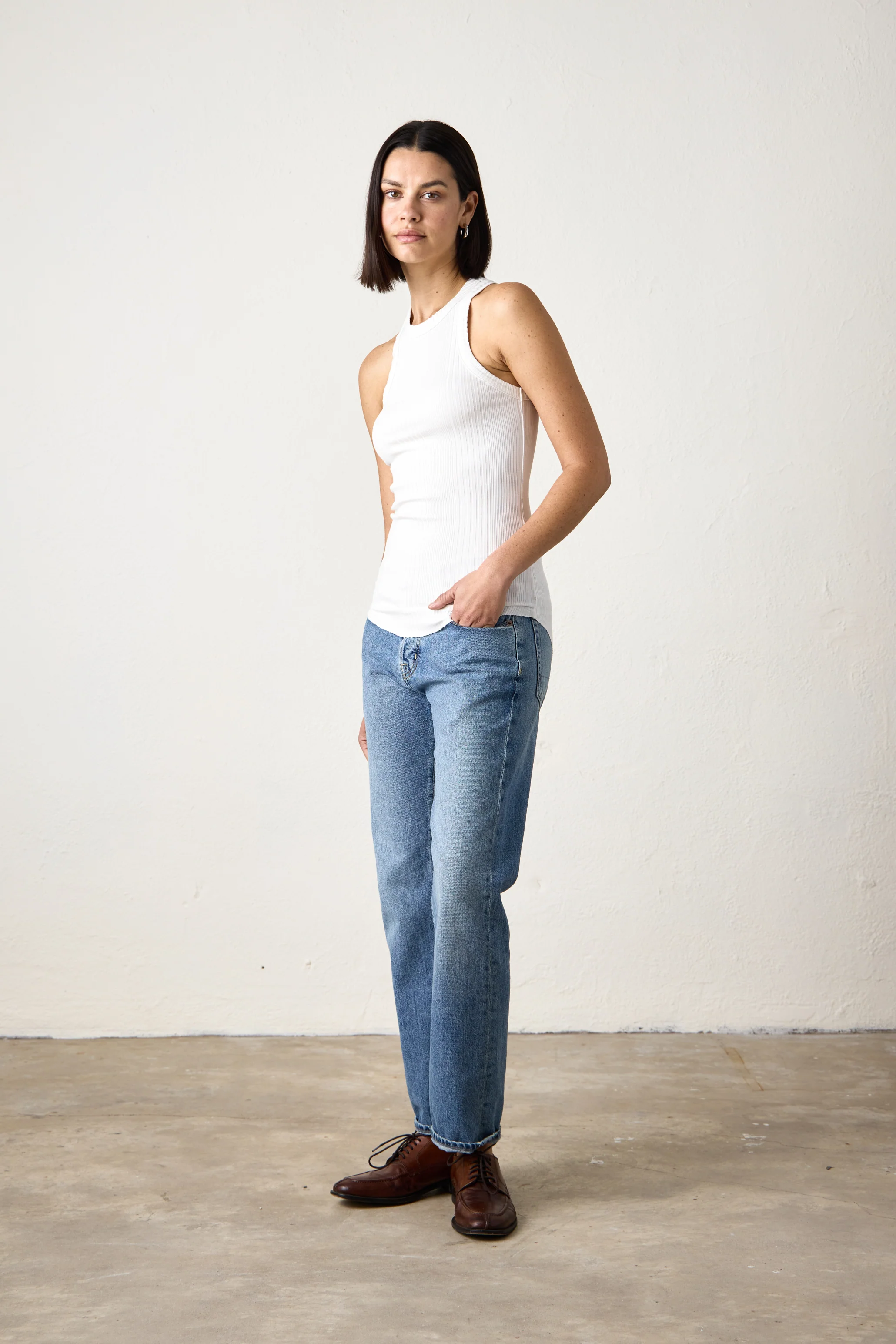 ALEXA FITTED VARIEGATED RIB TANK / SOFT WHITE - Renuaun