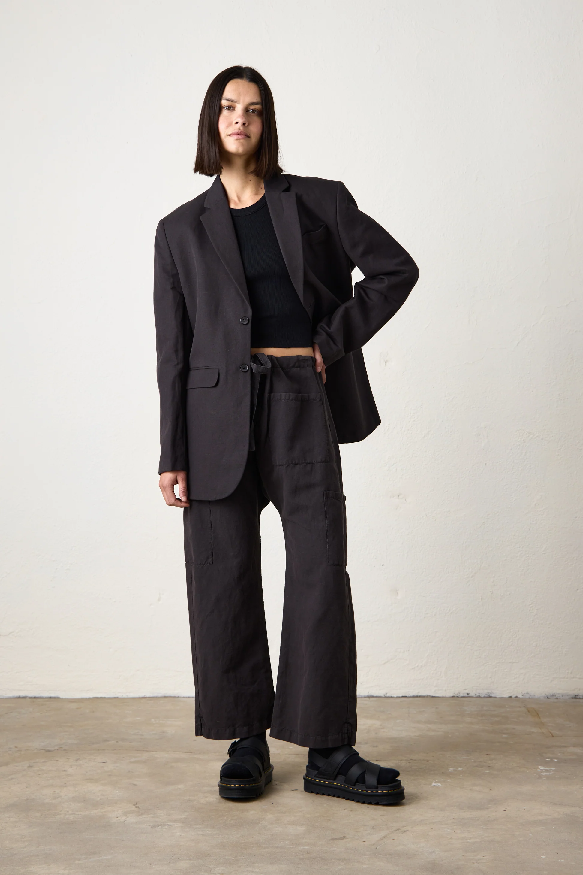 NSF Lawrence Oversize Linen Cotton Blazer - Faded Black - Renuaun