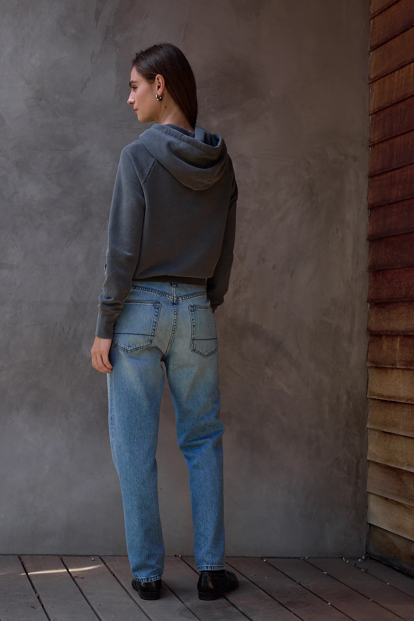 NSF Lisse Fitted Loop Terry Hoodie - Faded Black - Renuaun