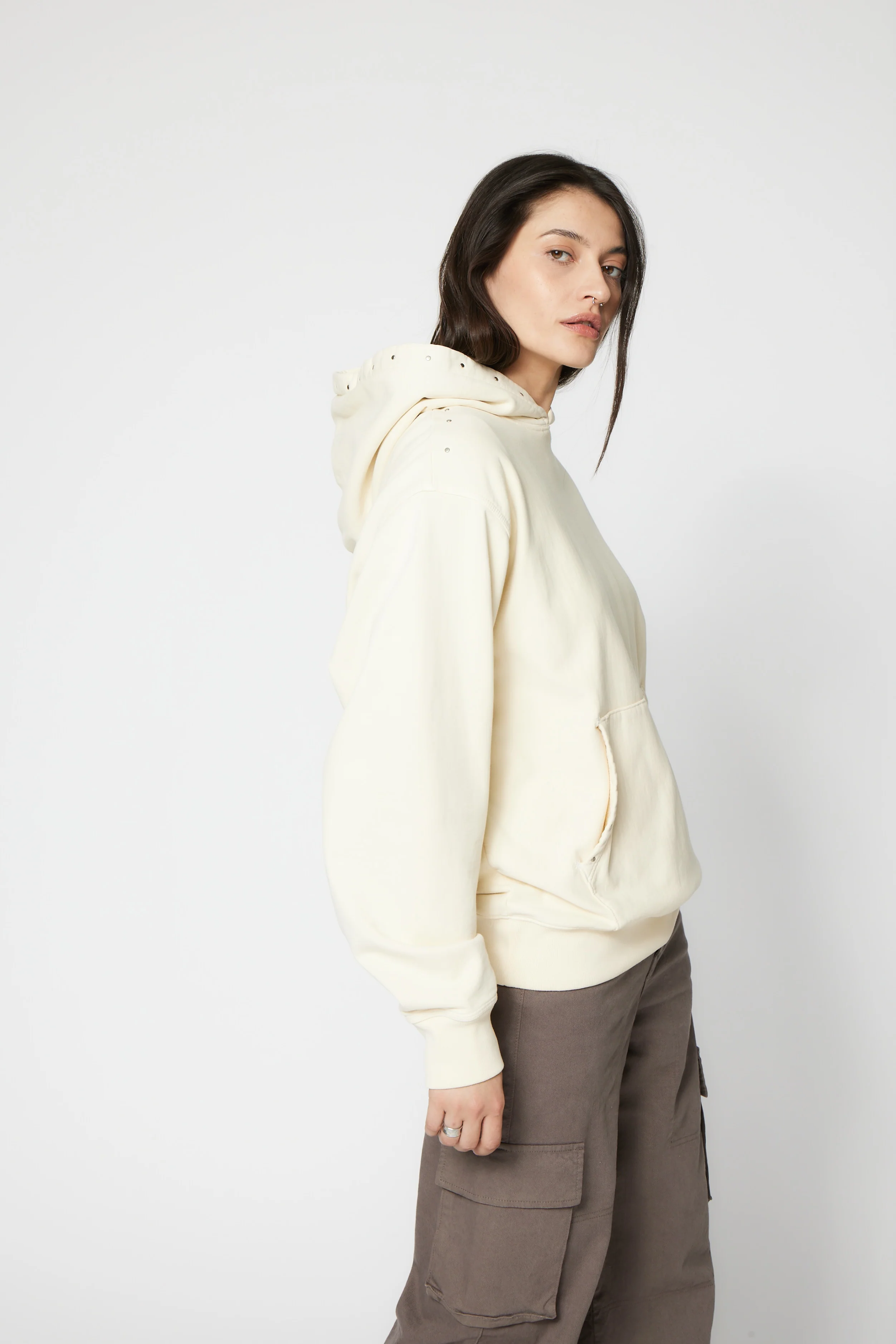 NSF SRPLS Studded and Repaired Hoodie - French Vanilla - Renuaun