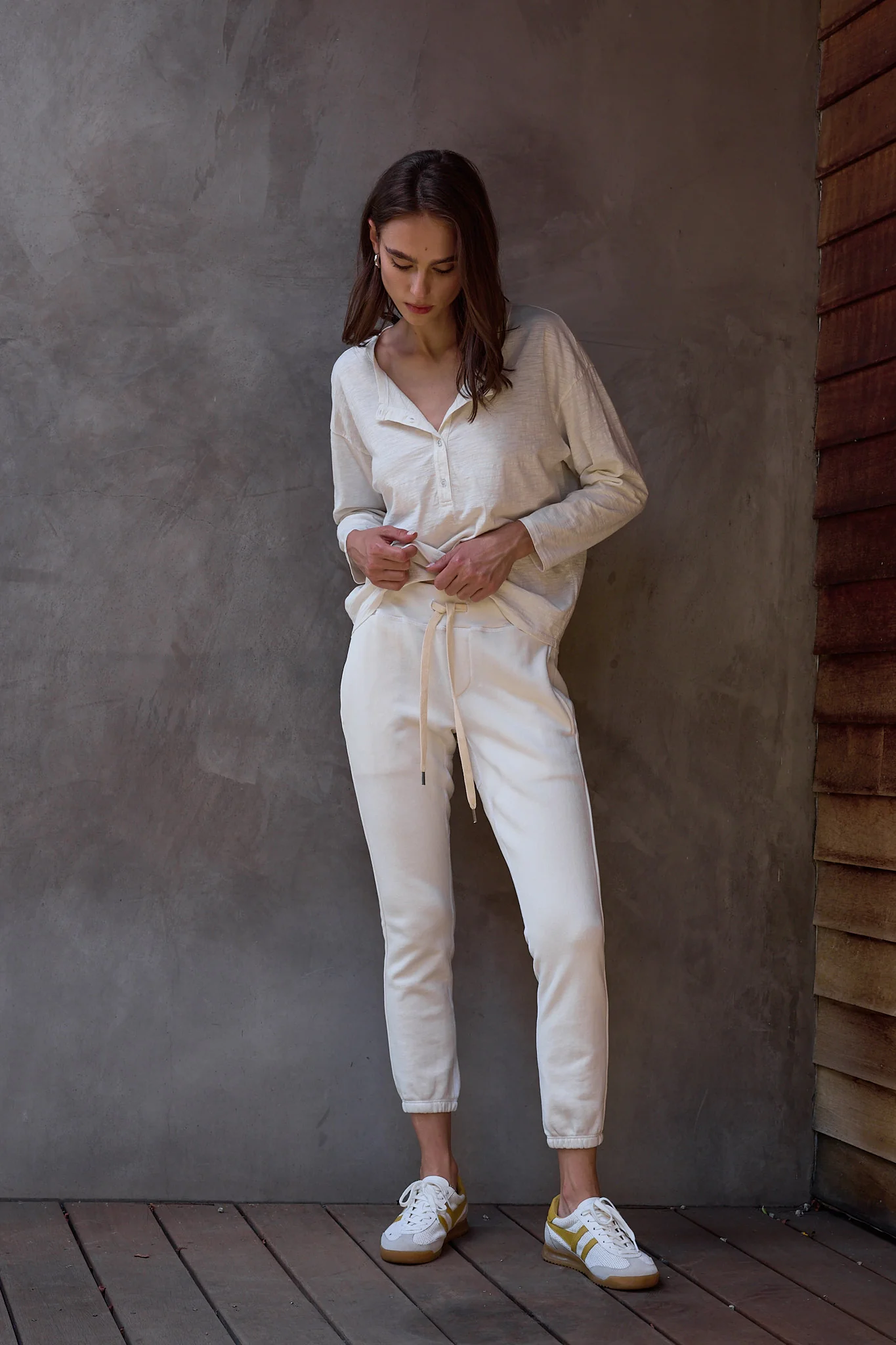 NSF Hazel Boxy Slub Jersey Henley - Soft White - Renuaun