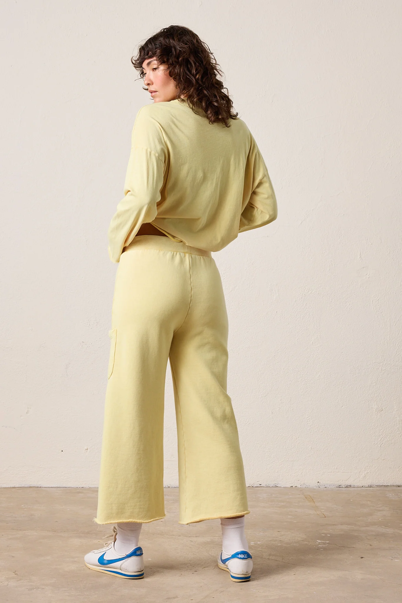NSF Diya Crop Straight Loop Terry Sweatpant - Lemon Perl - Renuaun