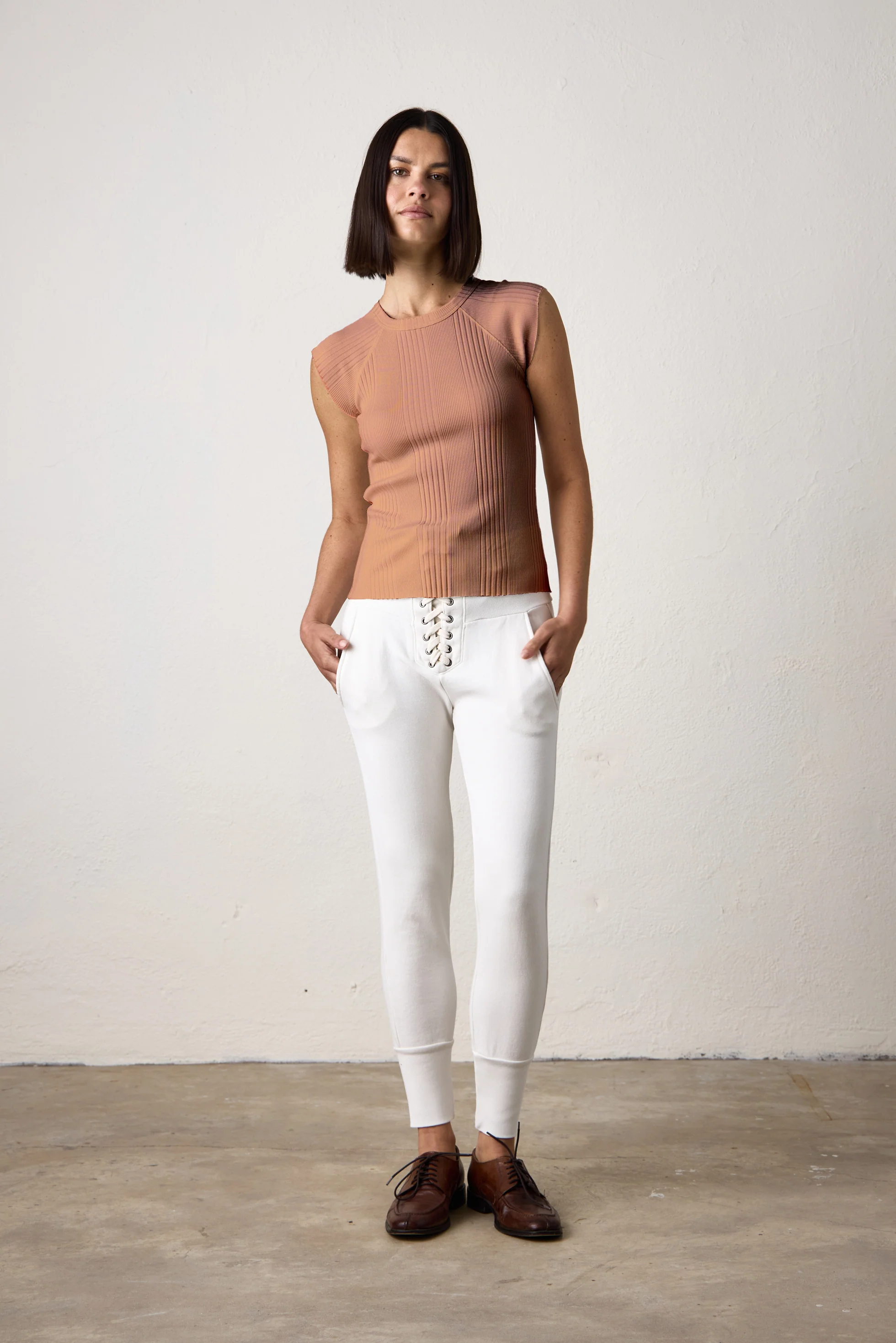 CHLOE FITTED VARIEGATED RIB TEE / ITALIAN CLAY - Renuaun