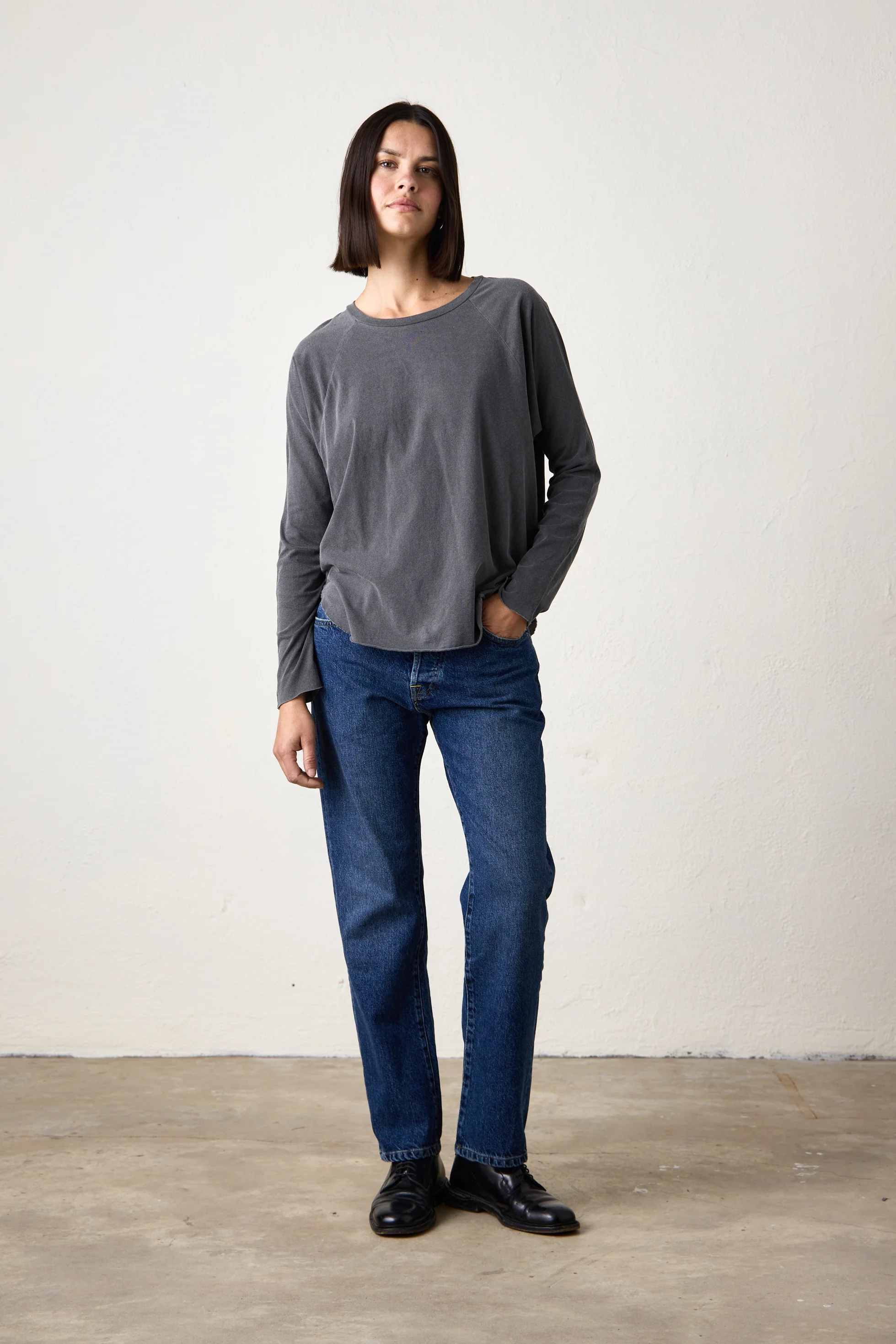 BROCK FINE JERSEY DOLMAN TEE / FADED BLACK - Renuaun