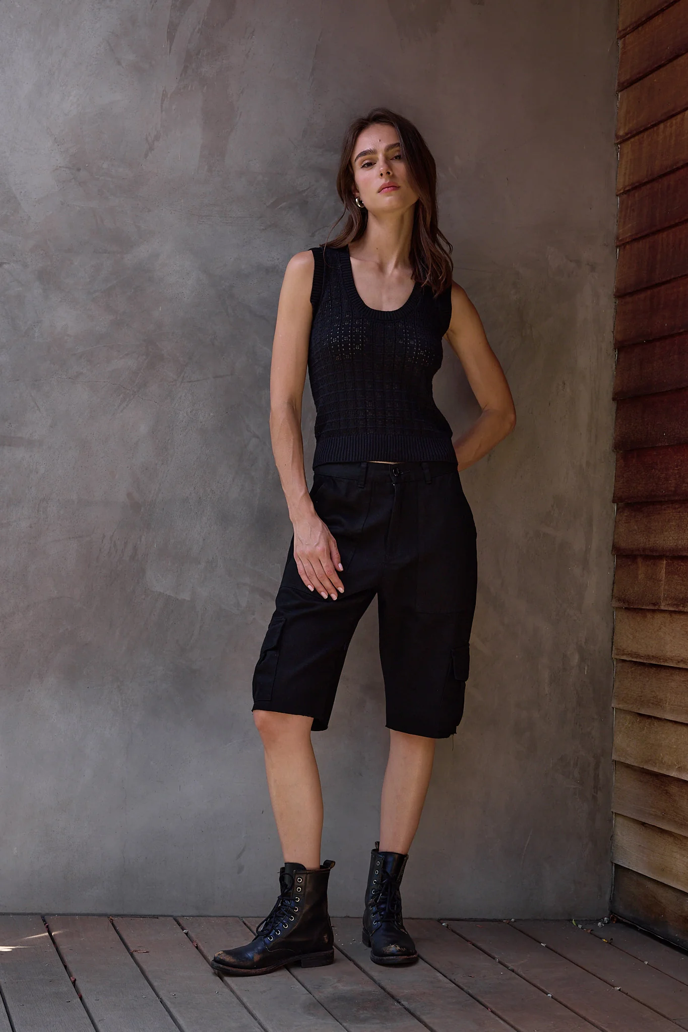 NSF Valeria Viscose Blend Crochet Tank Sweater - Black - Renuaun