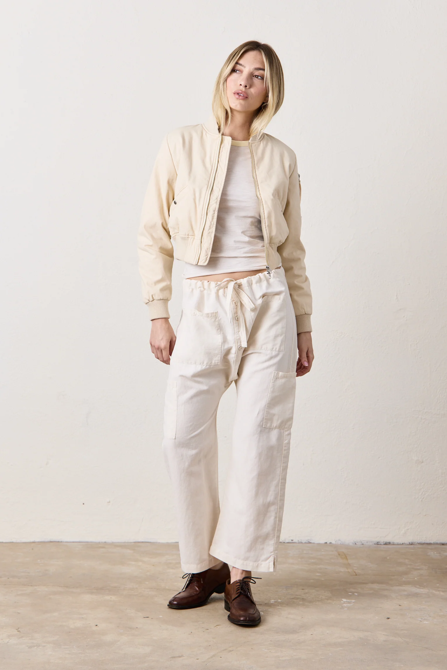 NSF Carlson Linen Cotton Tie Pant - Ivory - Renuaun