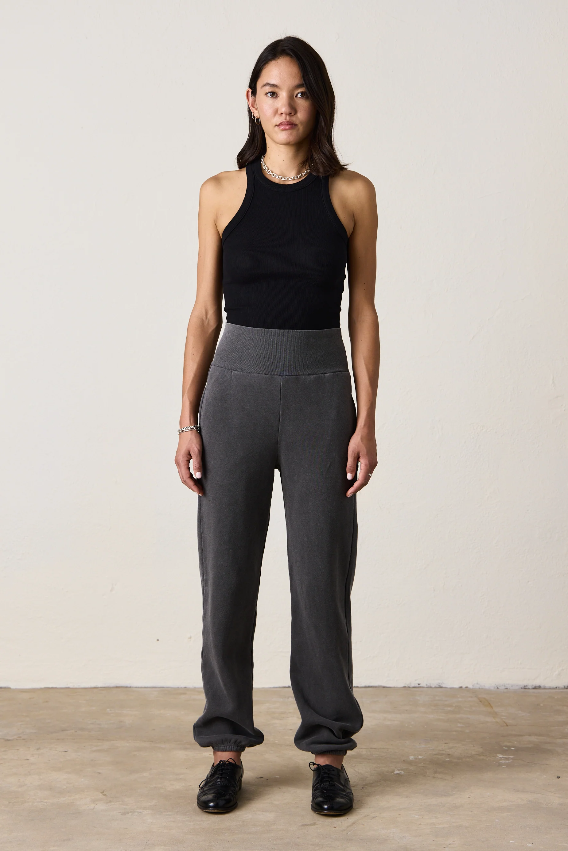 BLAKES RIB WAISTED COZY FLEECE SWEATPANT / FADED BLACK - Renuaun