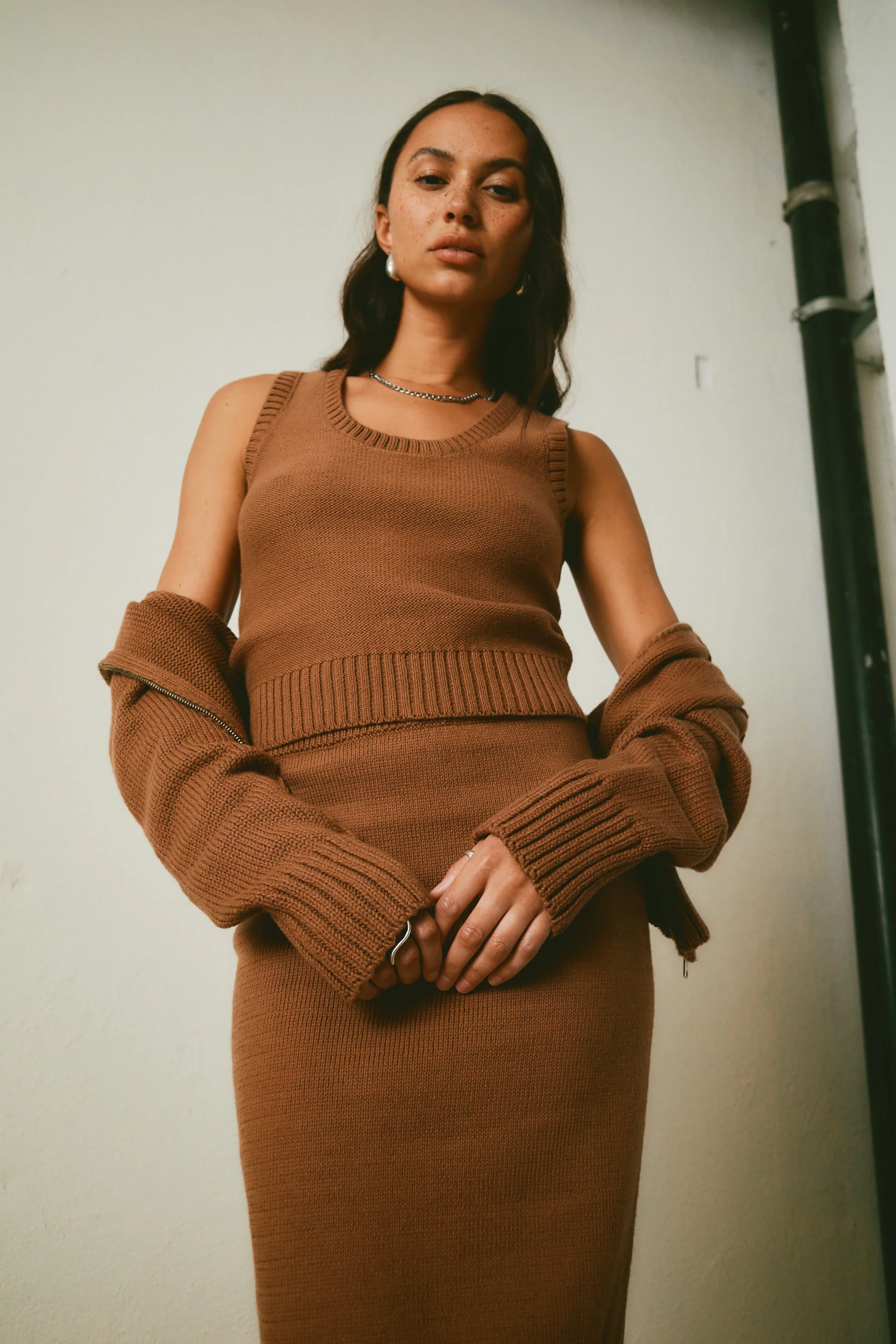 NSF Valeria Cotton Sweater Tank - Brown - Renuaun